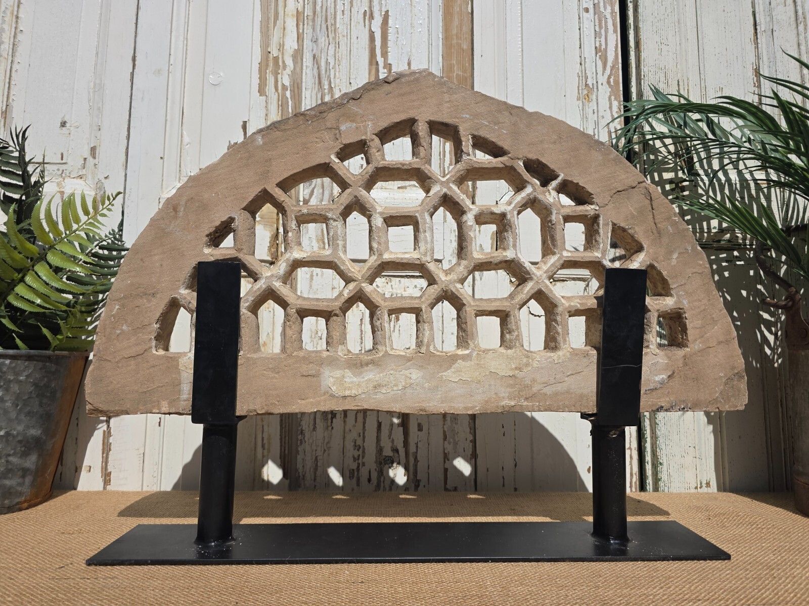 Antique Architectural Carved Stone Panel Jhali Window Fanlight Home Garden Decor photo vinterior