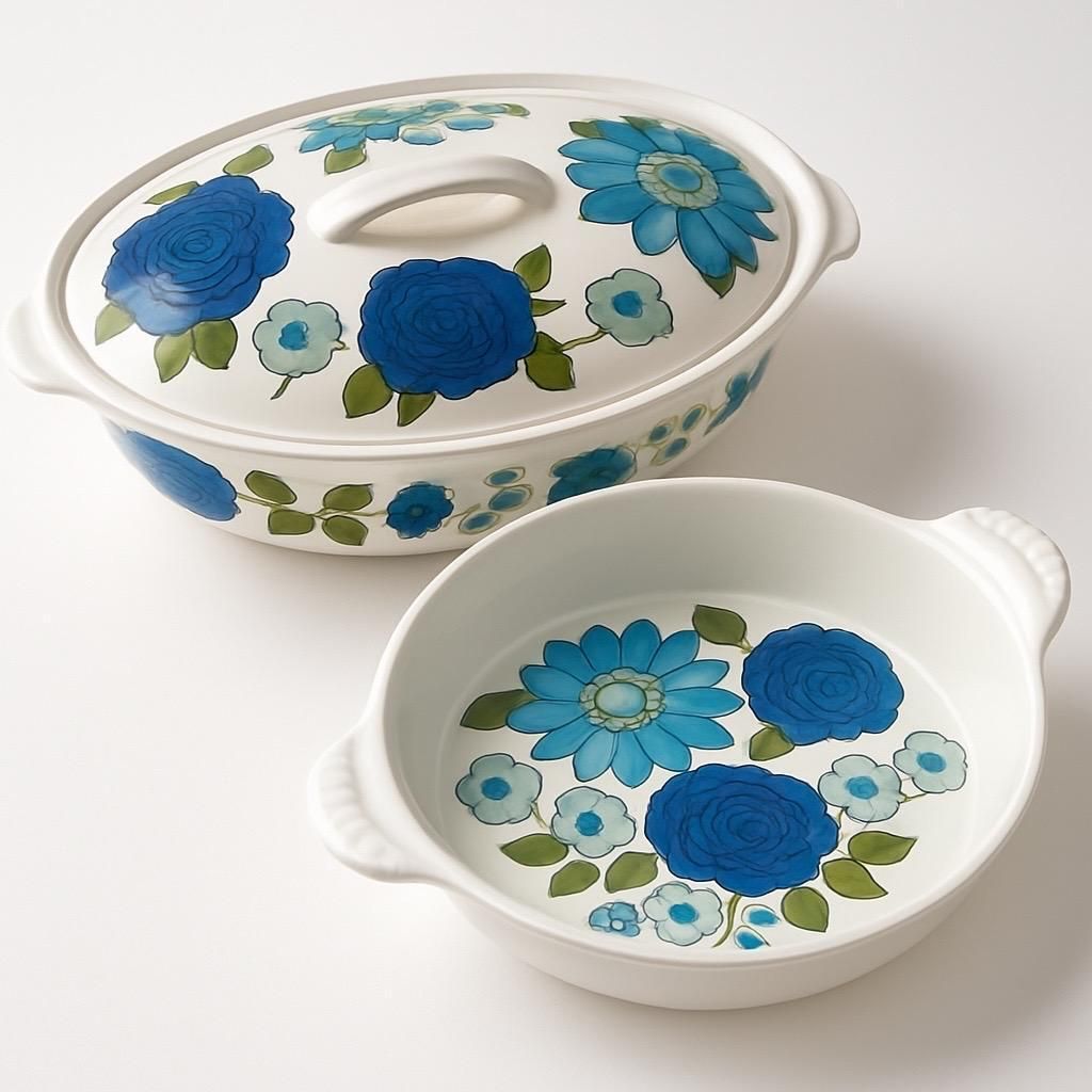 Pillivuyt French Porcelain Covered Casserole Dish 1970s With Serving Plate Rare Illustration