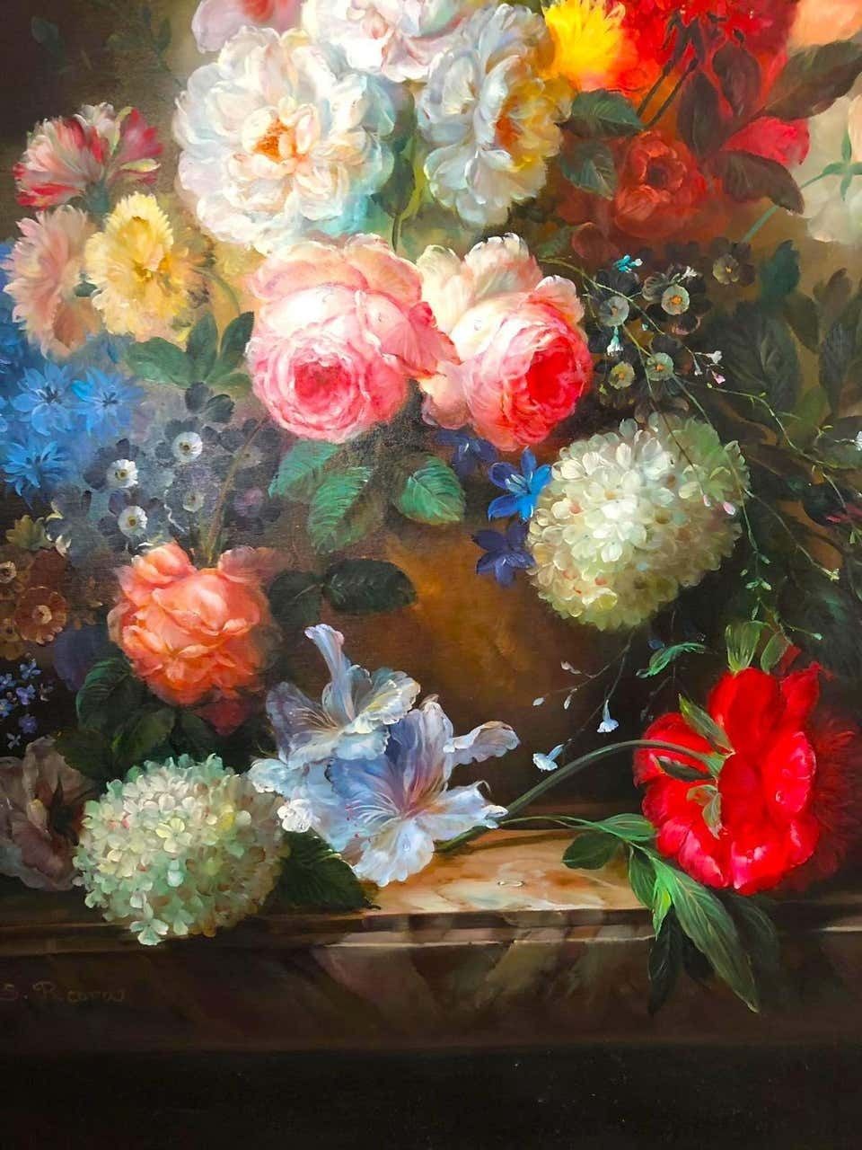 Bouquet Of Carnations Still Life, Signed By S.Pecora, 20th Century photo vinterior