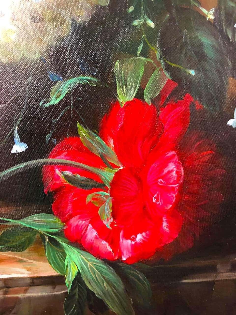 4800.0 Bouquet Of Carnations Still Life, Signed By S.Pecora, 20th Century photo