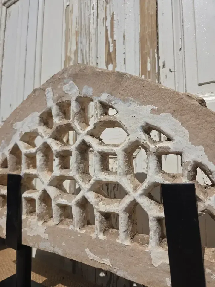 Antique Architectural Carved Stone Panel Jhali Window Fanlight Home Garden Decor photo vinterior
