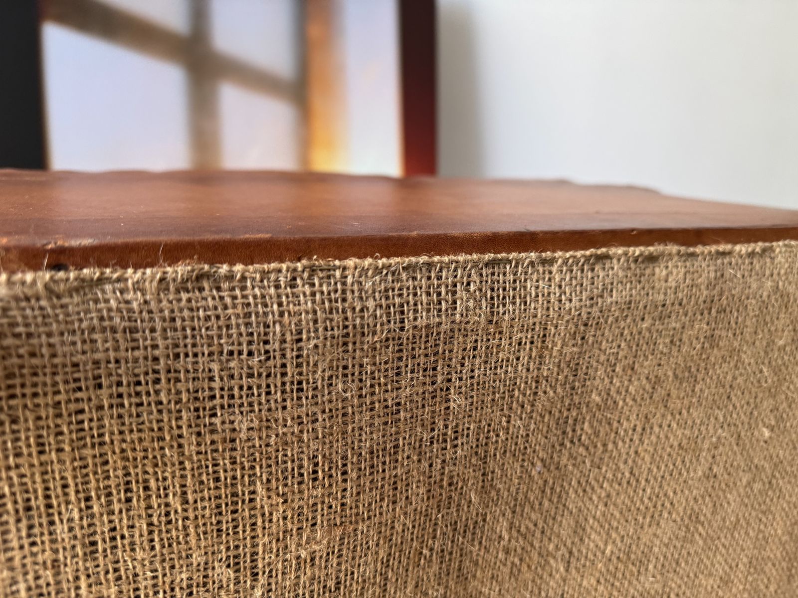 photo for sale Original French 1940s/50s Leather Pouffe / Ottoman.