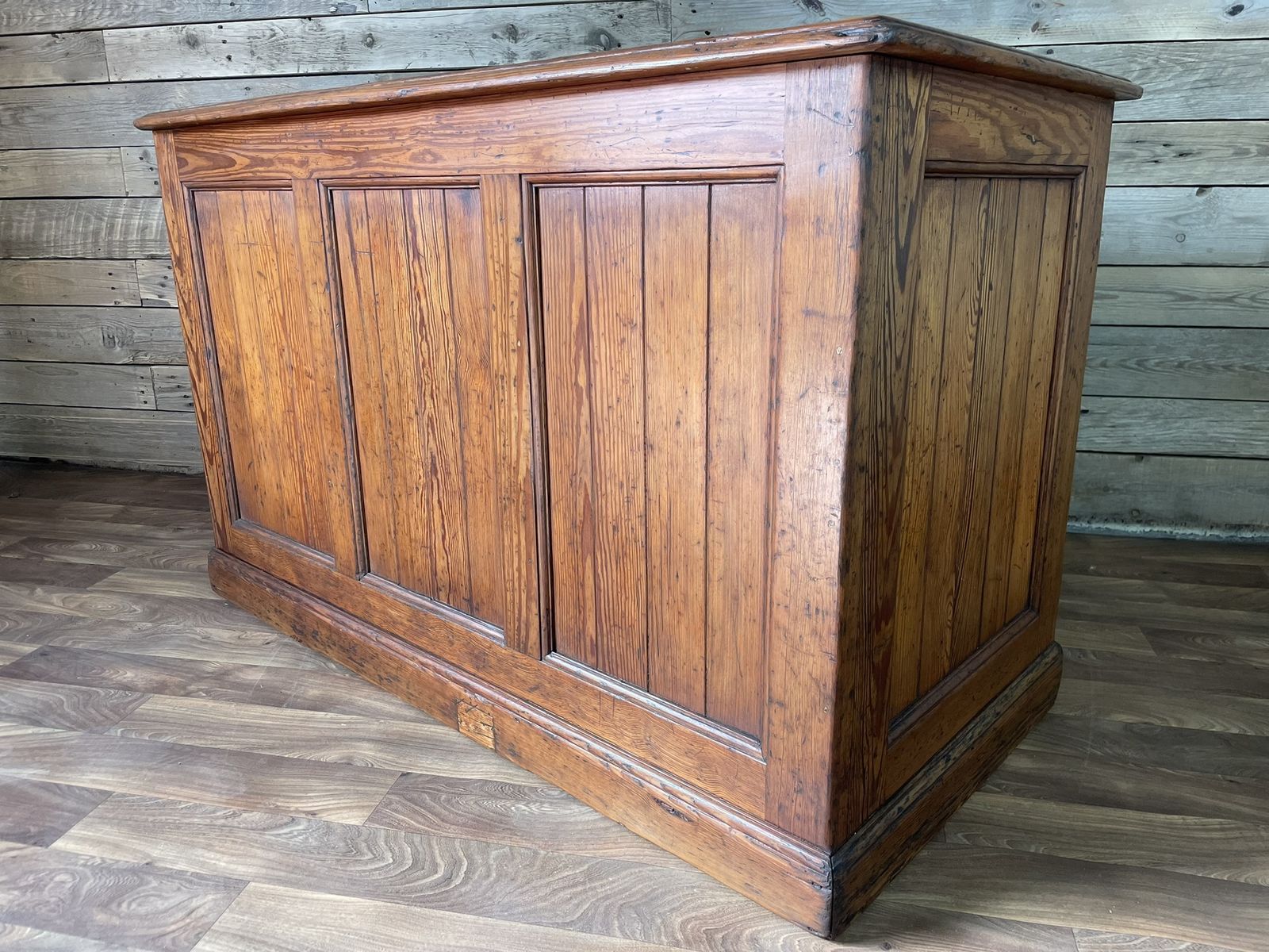 photo for sale Antique Pitch Pine Panelled Headmasters School Desk 9 Drawers 2 Keys