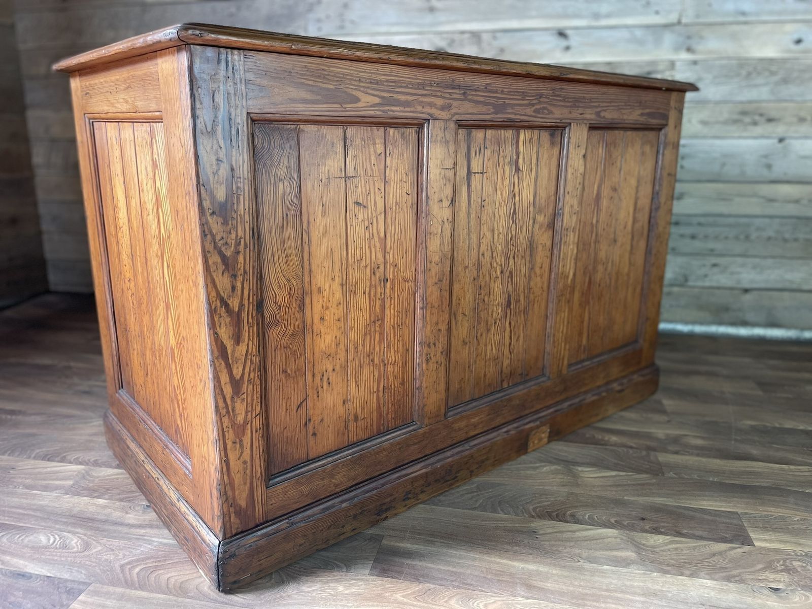 Antique Pitch Pine Panelled Headmasters School Desk 9 Drawers 2 Keys photo for sale