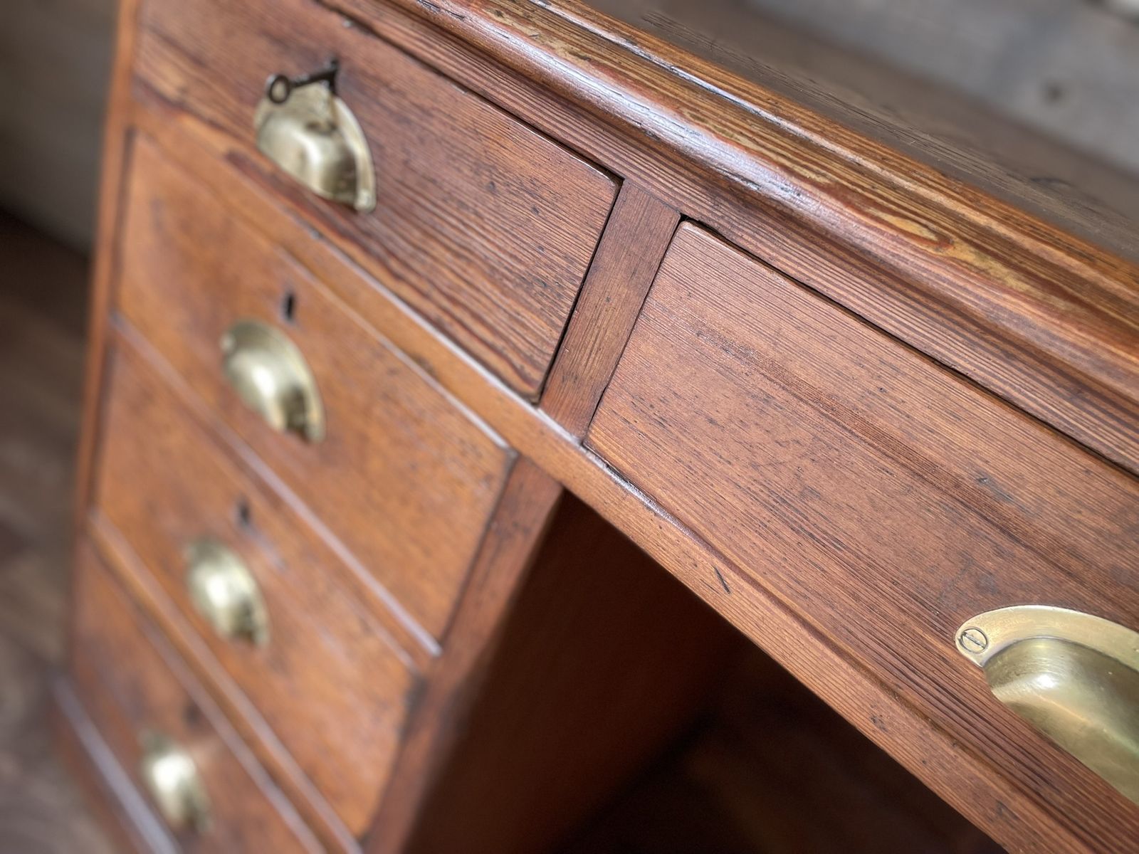 Antique Pitch Pine Panelled Headmasters School Desk 9 Drawers 2 Keys photo buy