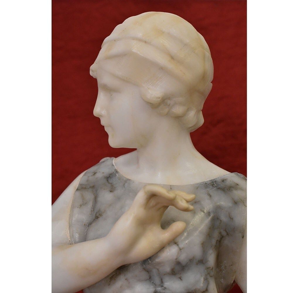 Antique Statues, Alabaster And Marble, Woman Sculpture, Signed Pugi, XIX Century. (Stal74) photo vinterior