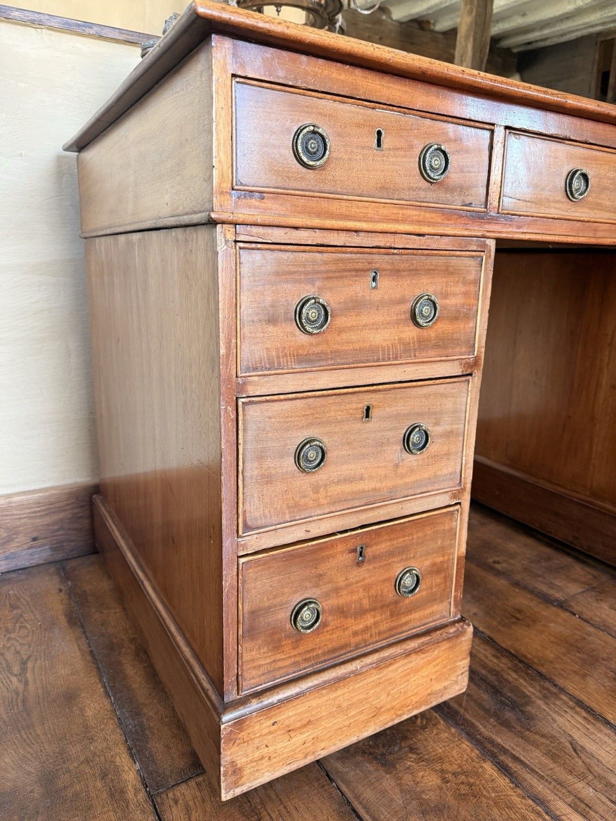 999.0 Fine Original Georgian Antique Brown Leather Writing Pedestal Desk Circa 1800's photo