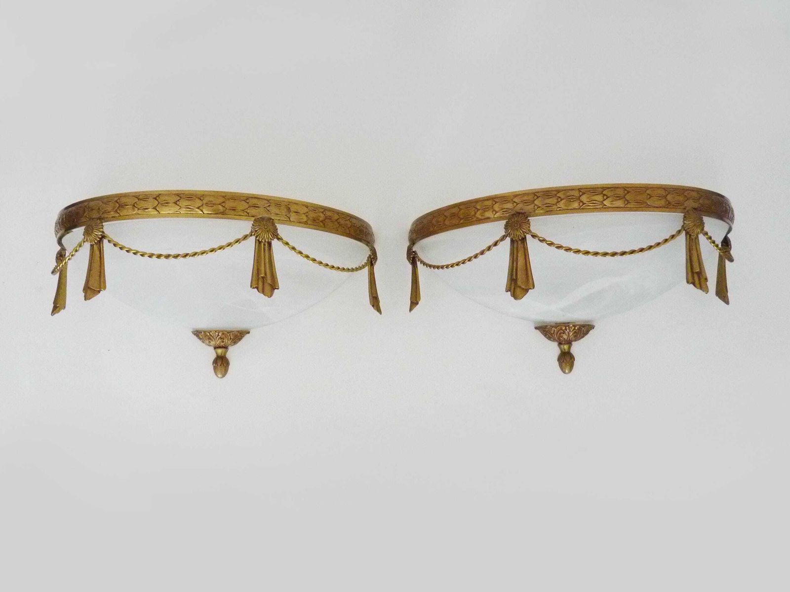 Large Pair Of Half Moon Brass And Glass Wall Sconces From Maison Zonca, Italy photo for sale