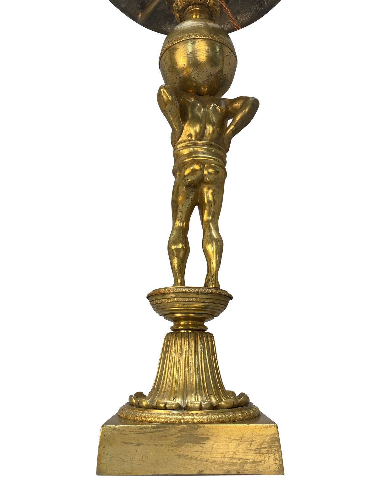 A Large English Regency Gilt Bronze Lamp Depicting Atlas photo for sale