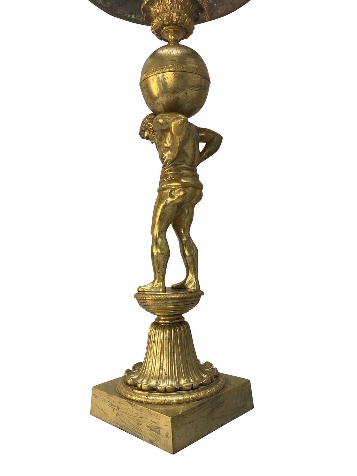 photo for sale A Large English Regency Gilt Bronze Lamp Depicting Atlas