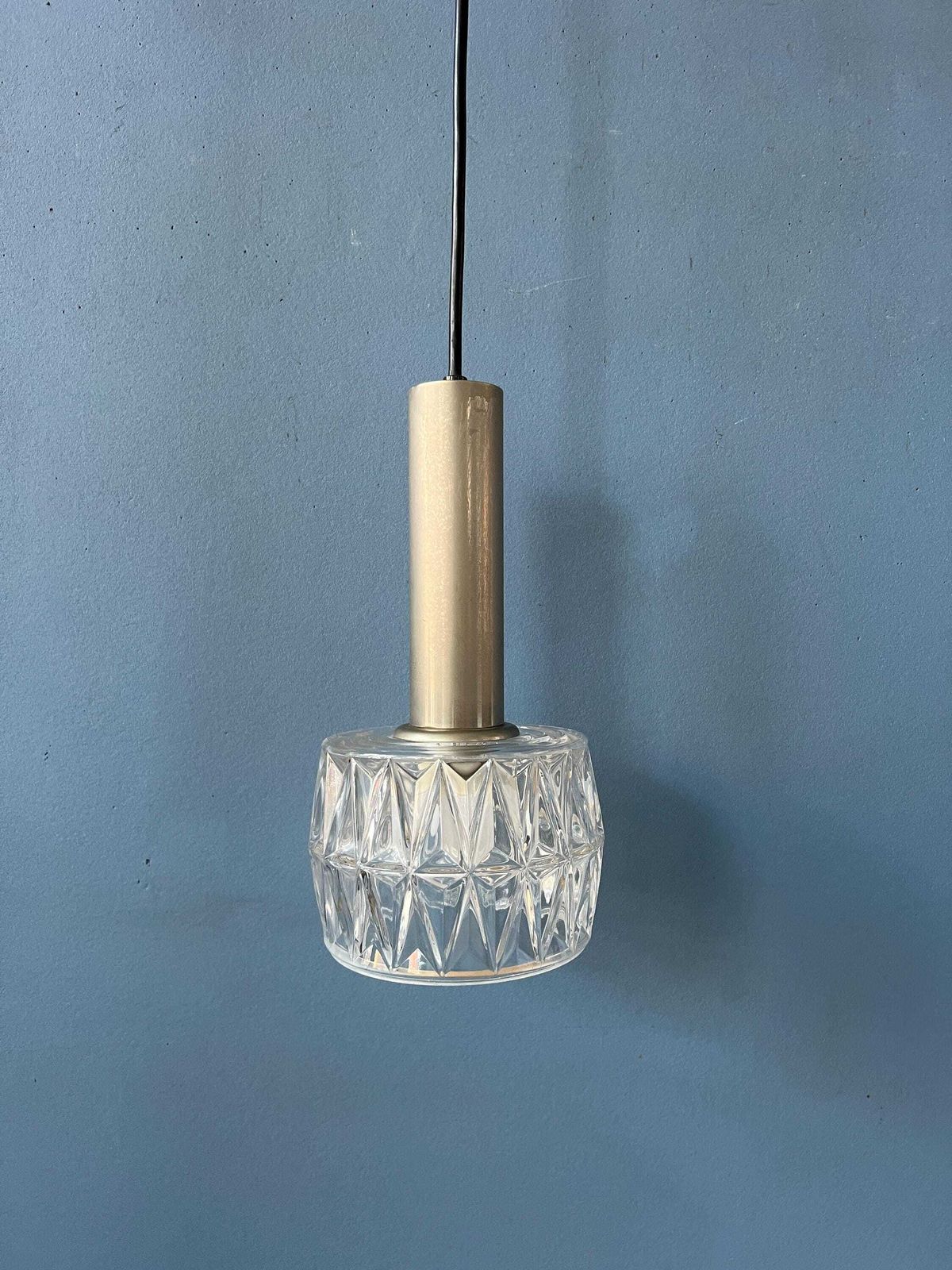 Mid Century Kristalglazen Hanglamp photo vintage