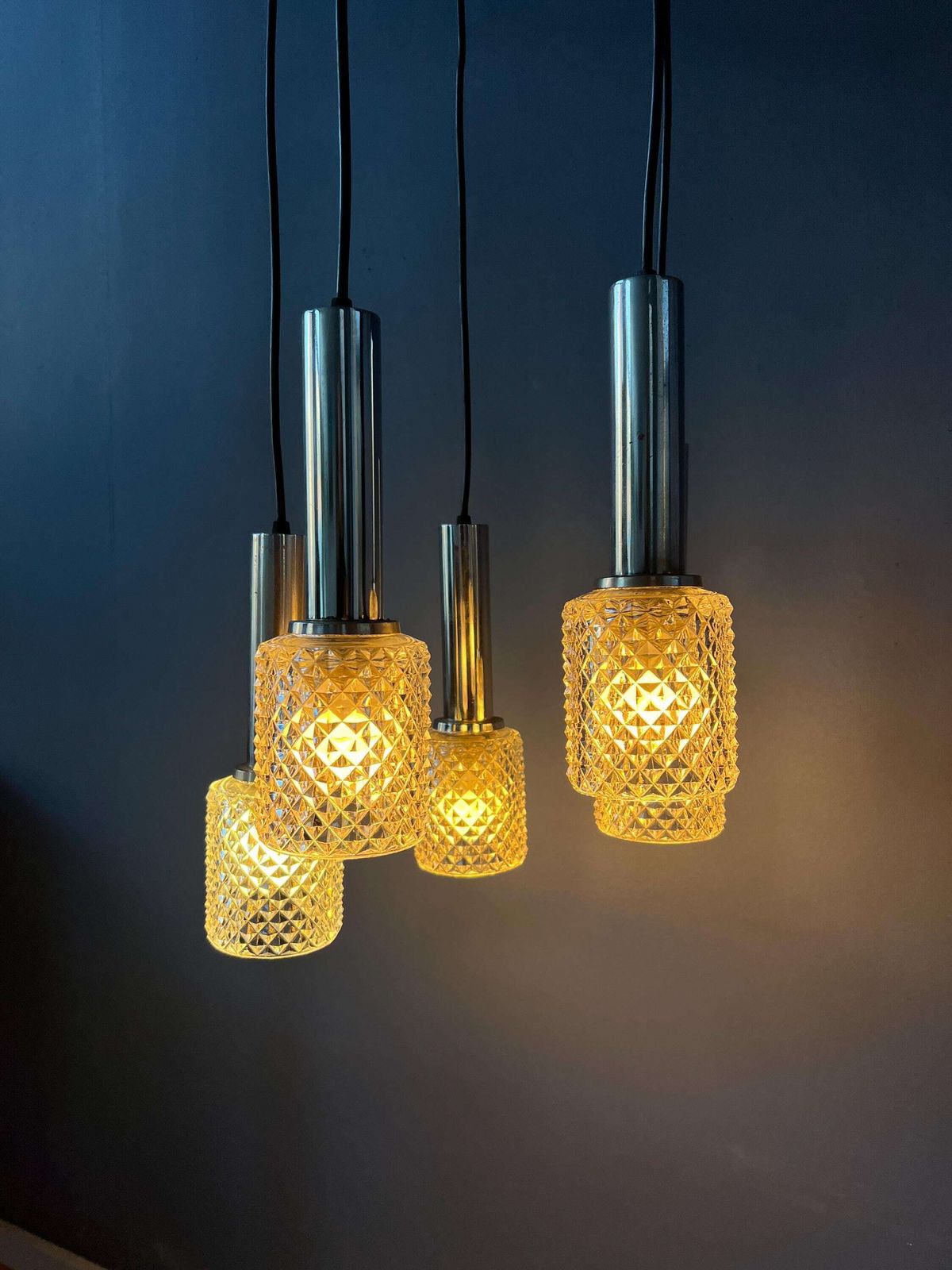 Mid Century Crystal Glass Cascade Pendant Lamp photo for sale
