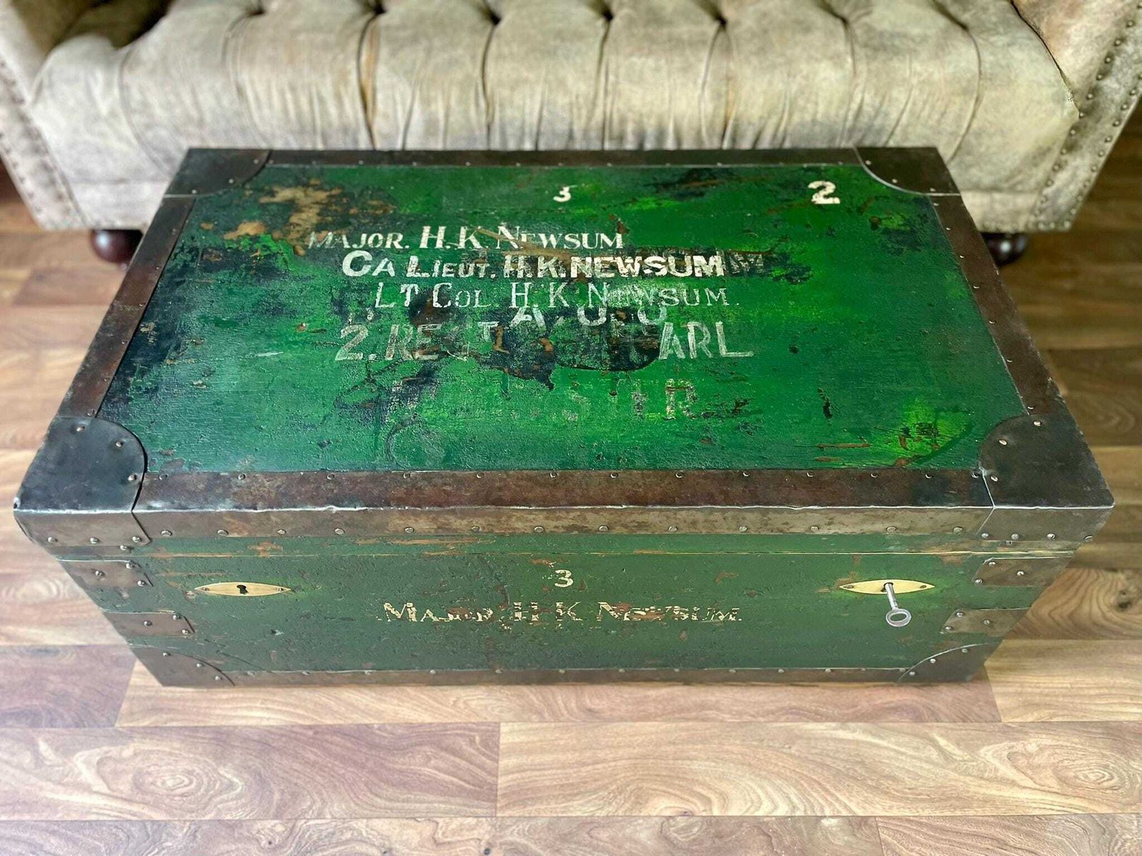 Antique Military Trunk, Storage Chest, Coffee Table Trunk & Key photo buy