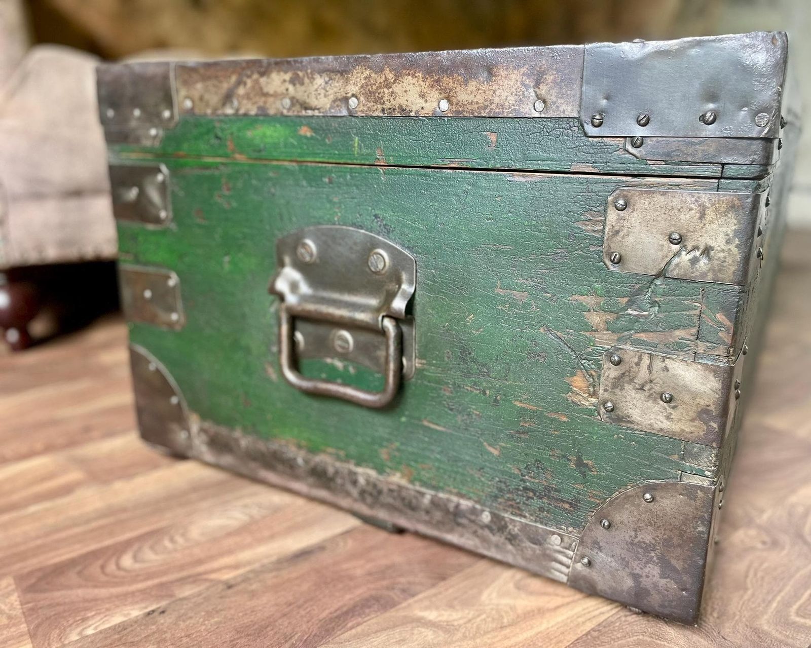 photo for sale Antique Military Trunk, Storage Chest, Coffee Table Trunk & Key