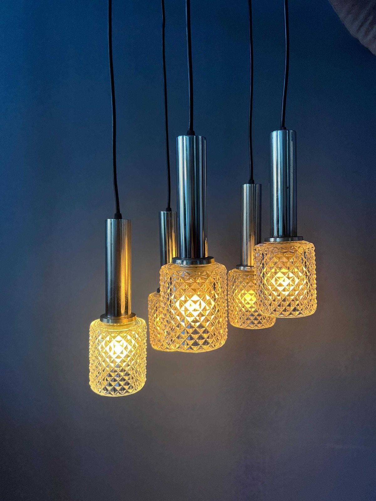 Mid Century Crystal Glass Cascade Pendant Lamp photo Lighting