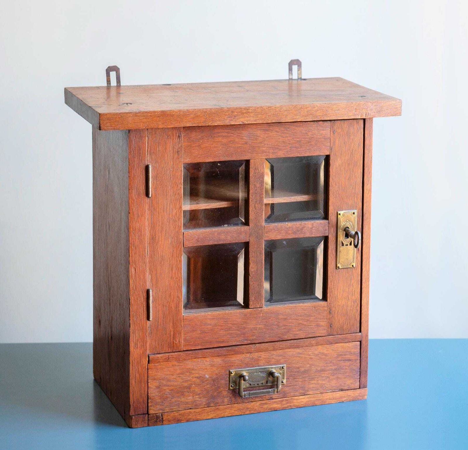 Antique Apothecary Chest With Glass Windows, Art Deco Medicine Cabinet, Oak Wooden Display Case, Rustic Bathroom Cabinet With Lock photo furniture