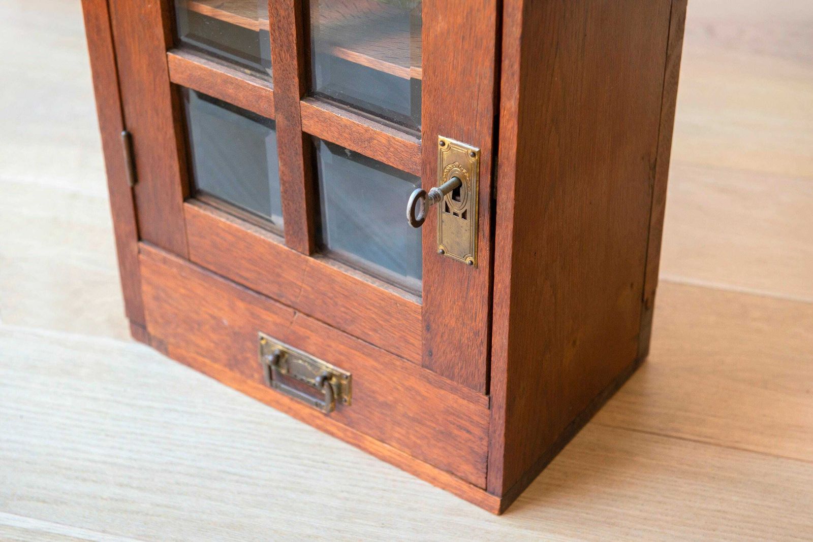 Antique Apothecary Chest With Glass Windows, Art Deco Medicine Cabinet, Oak Wooden Display Case, Rustic Bathroom Cabinet With Lock photo Furniture