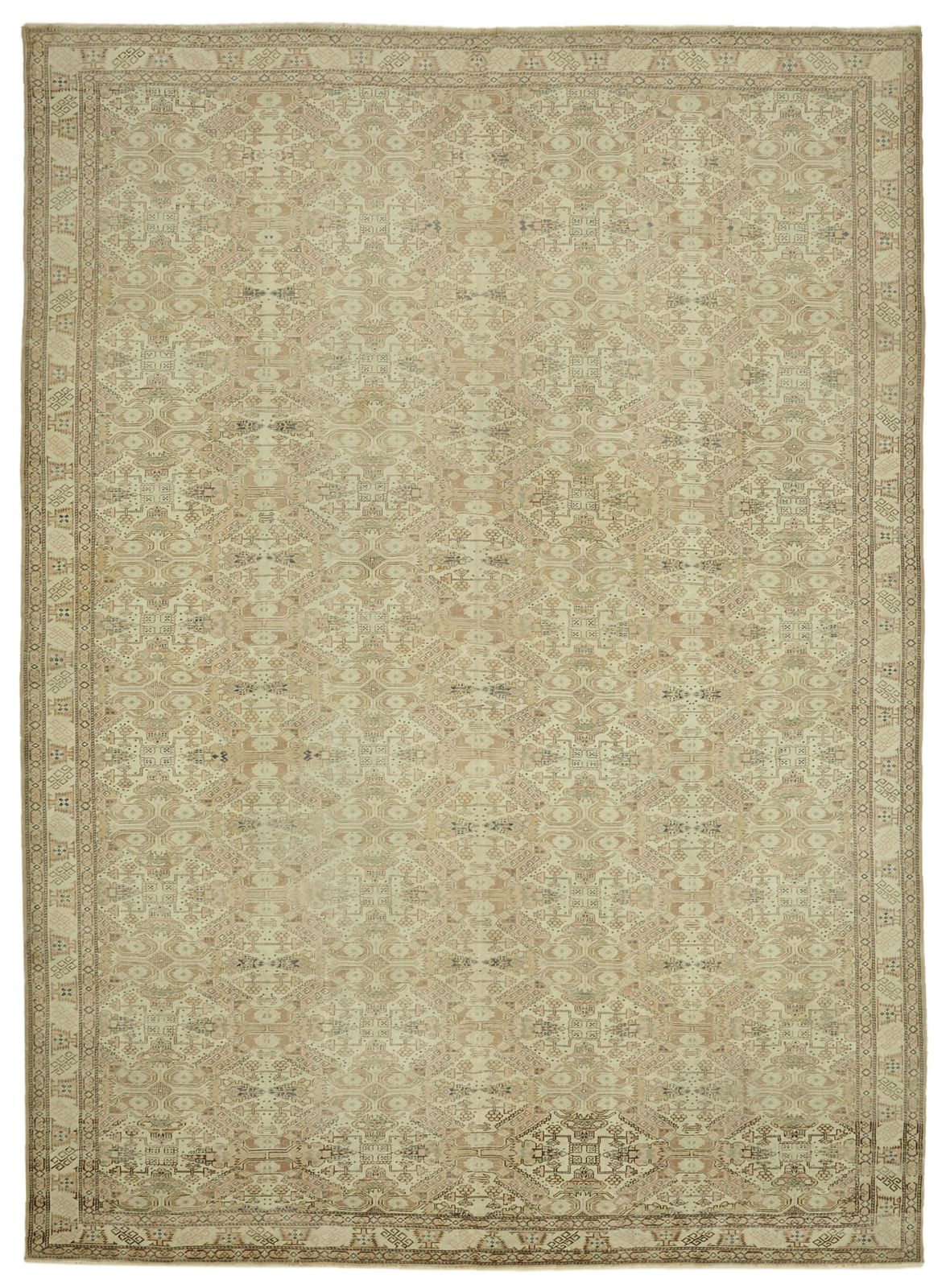 Handgemaakt Beige Vintage Groot Vloerkleed 320 cm x 436 cm