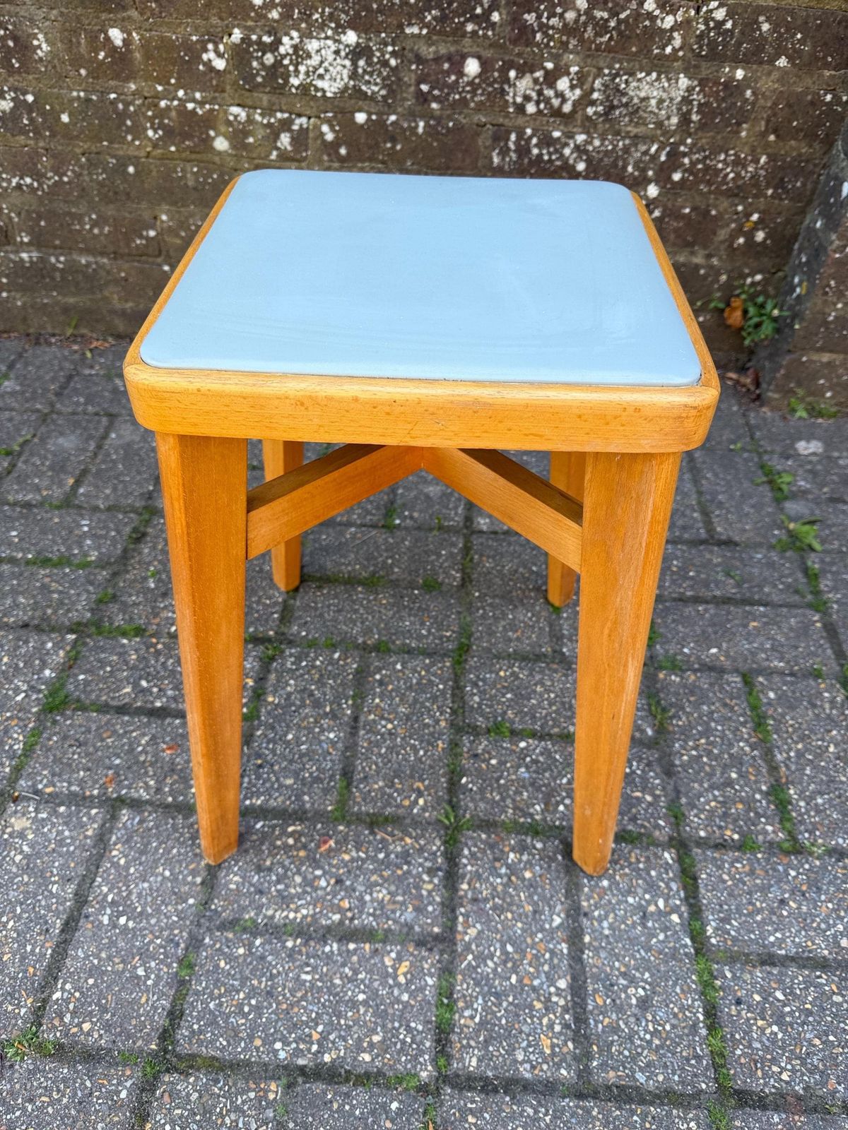 Mid Century Ben Chair Ltd Beech Stool With Vinyl Top   Vgc   Original Early Retro Scandi Stool photo 95.0