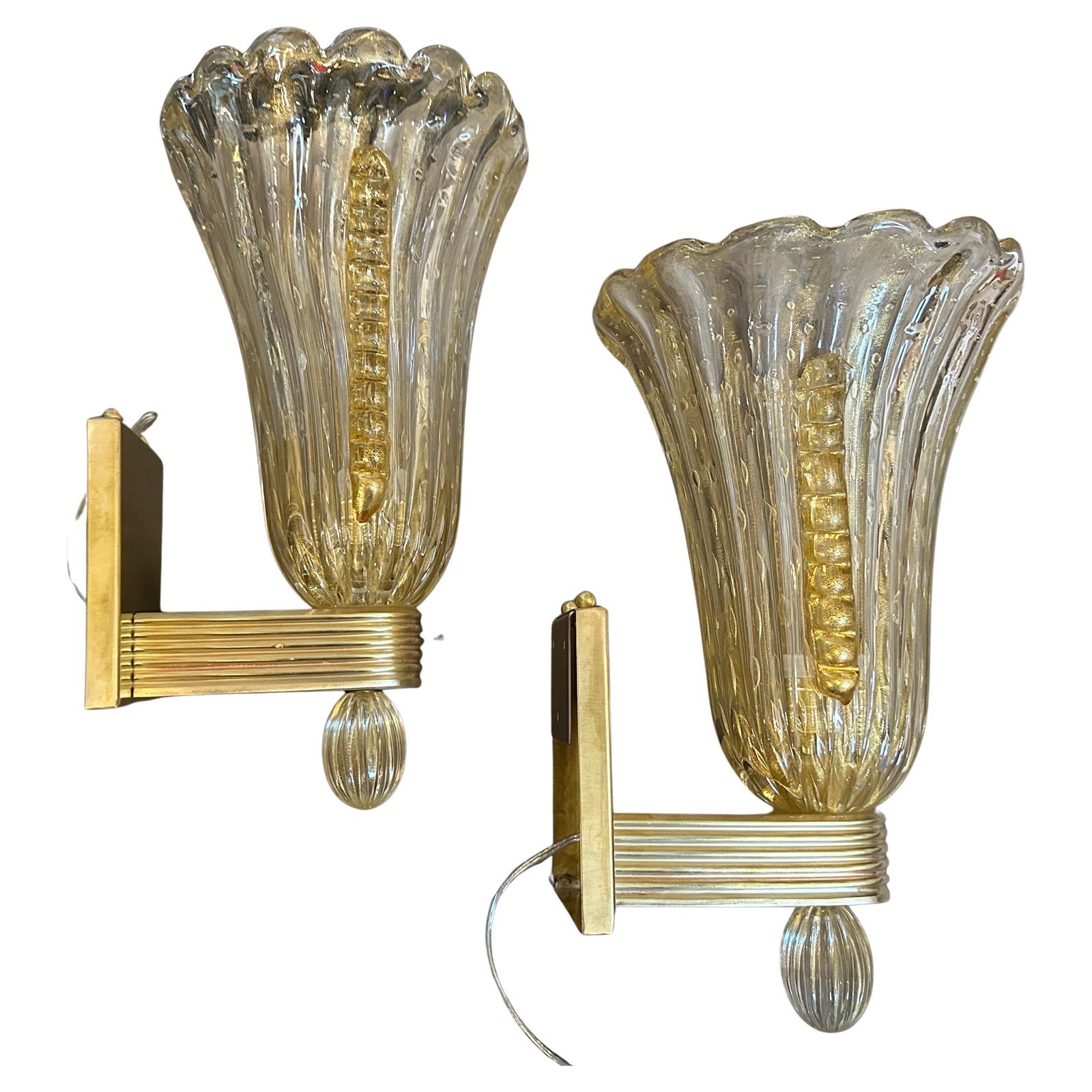21st Century Barovier Style Modern Amber Murano Glass And Brass Wall Sconces photo furniture