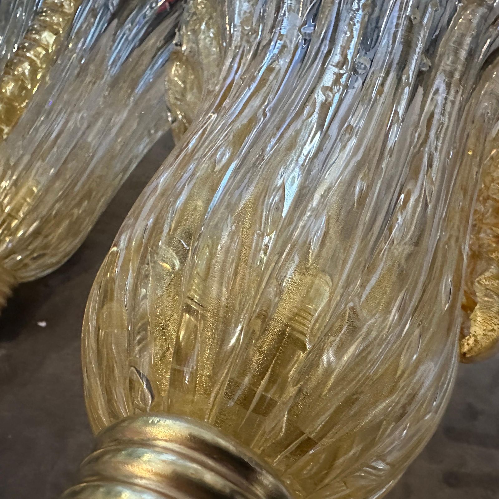 21st Century Barovier Style Modern Amber Murano Glass And Brass Wall Sconces photo 3582.0