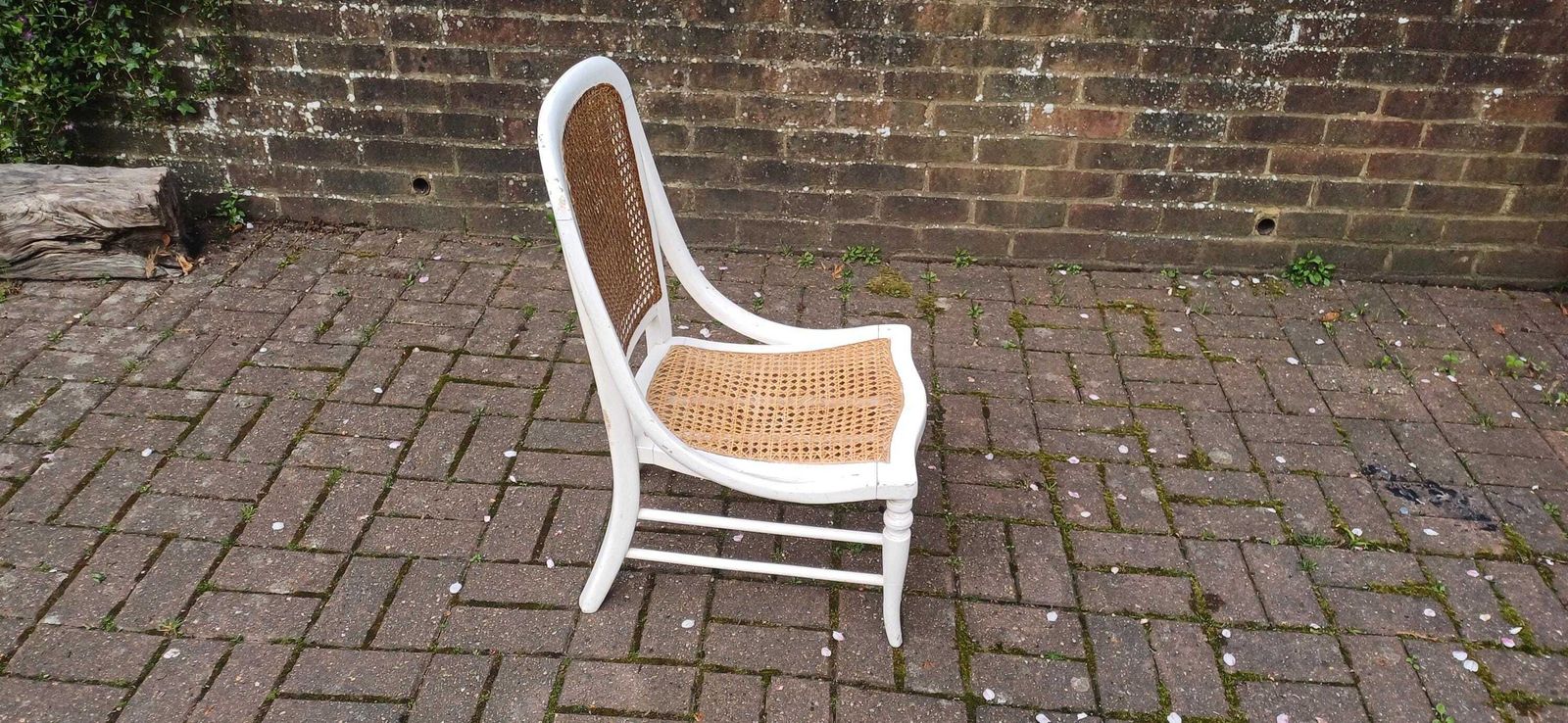 Vintage White Painted Victorian Cane Chair French Country Style With Curved Frame photo buy