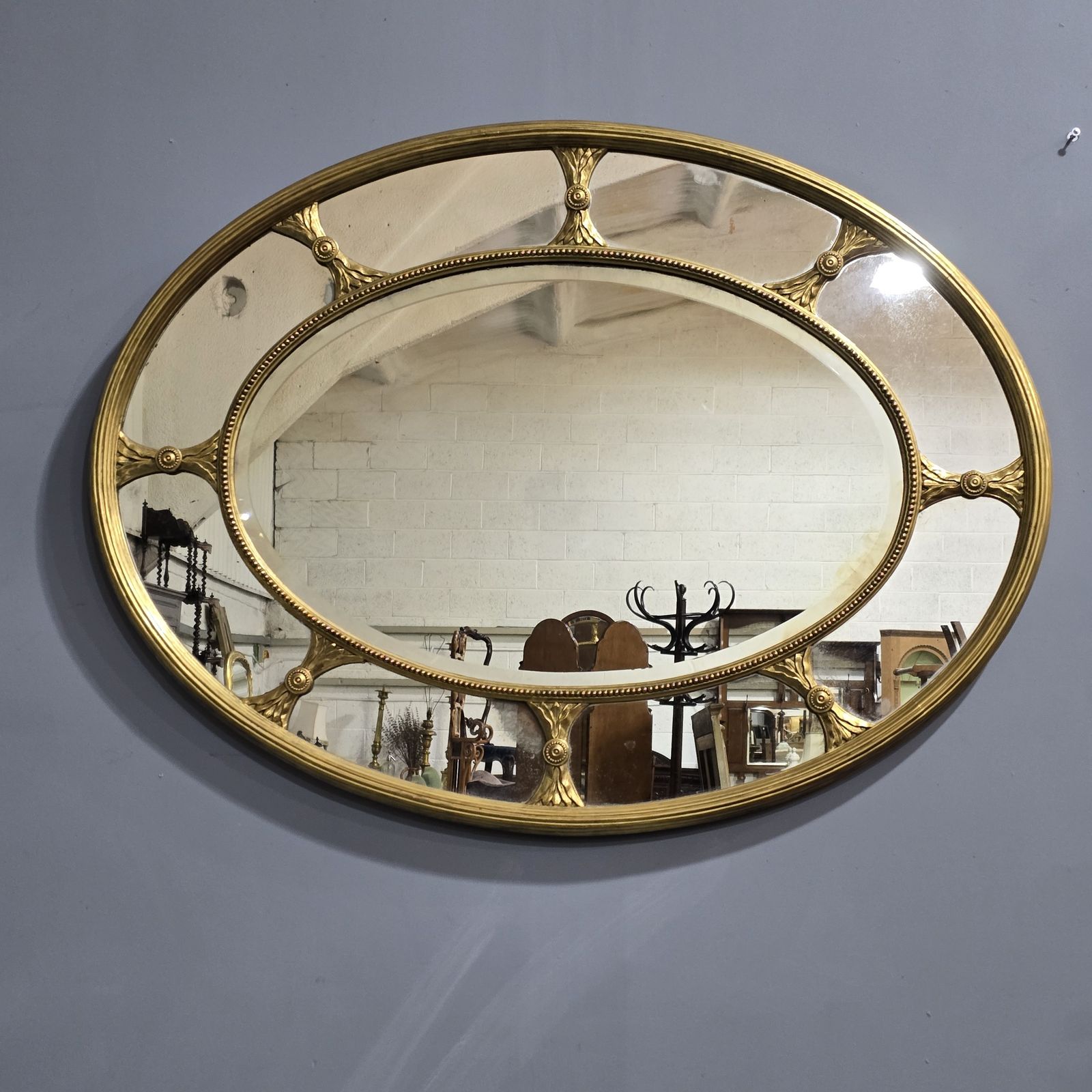 Large Rare English Chippendale Gilt Oval Mirror
