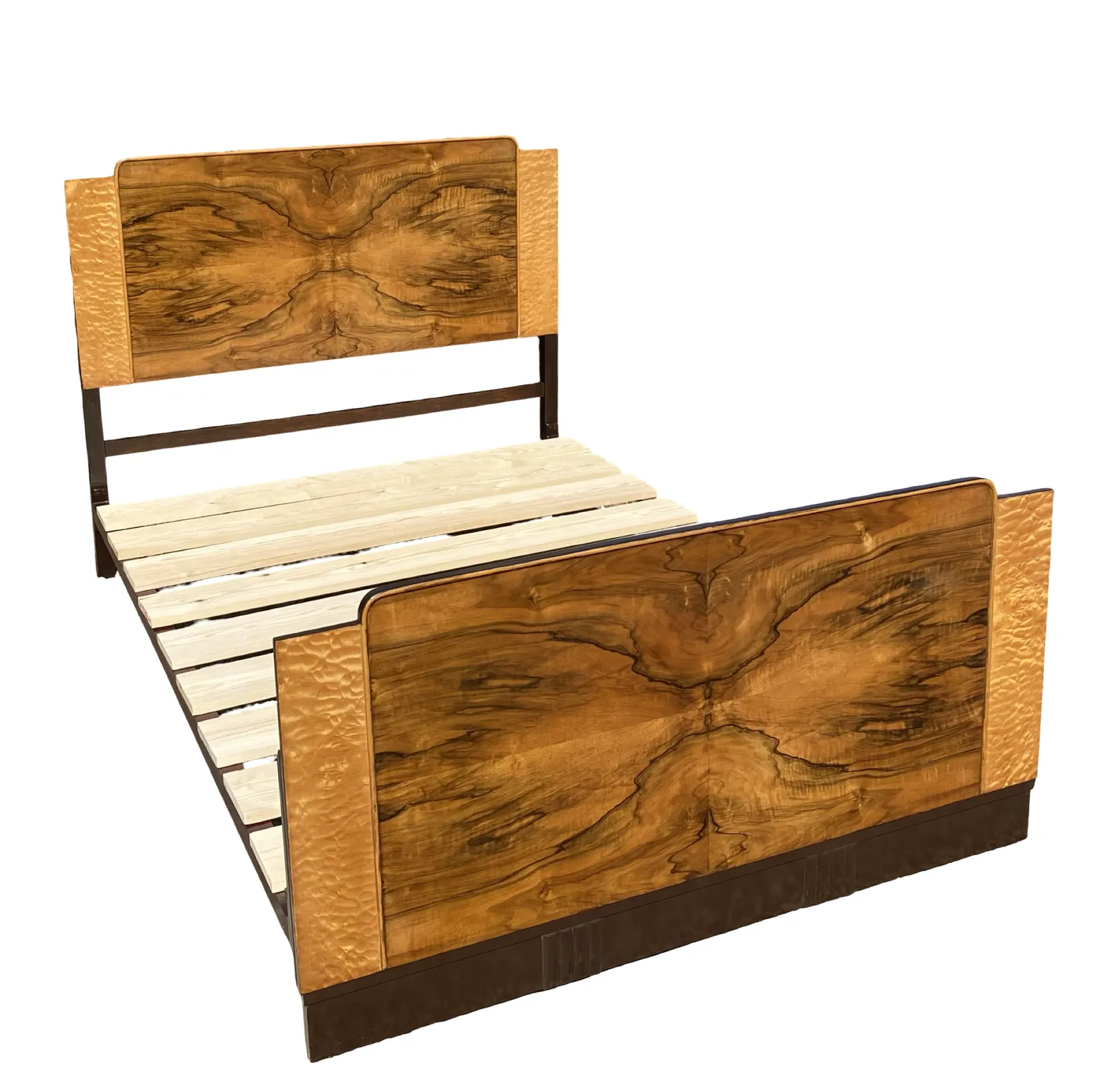 Art Deco Figured Walnut And Maple Double Bed photo vintage