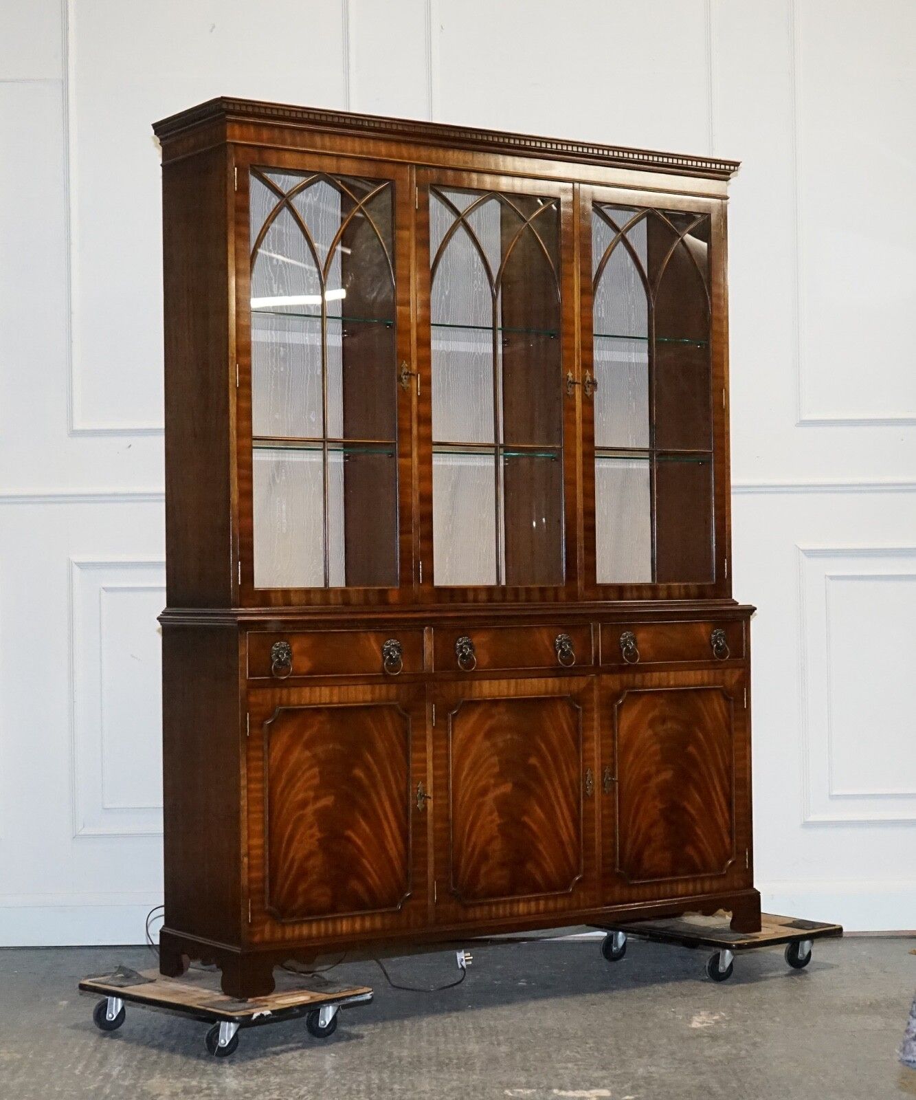 Bevan Funnel Georgian Style Display Cabinet Bookcase Glass Shelves And Lights
