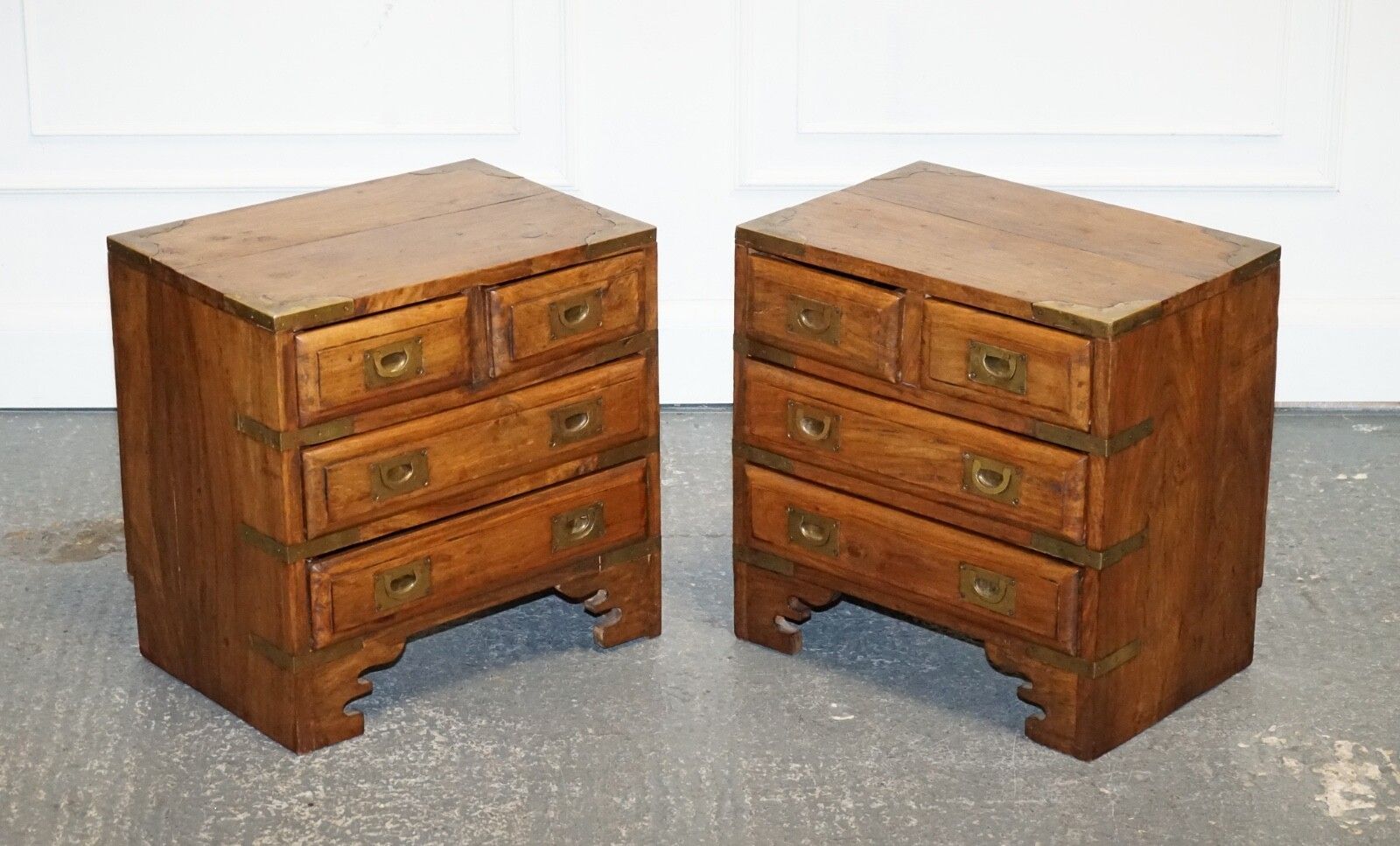 Pair Vintage Military Campaign Bedside Tables Nightstands photo furniture