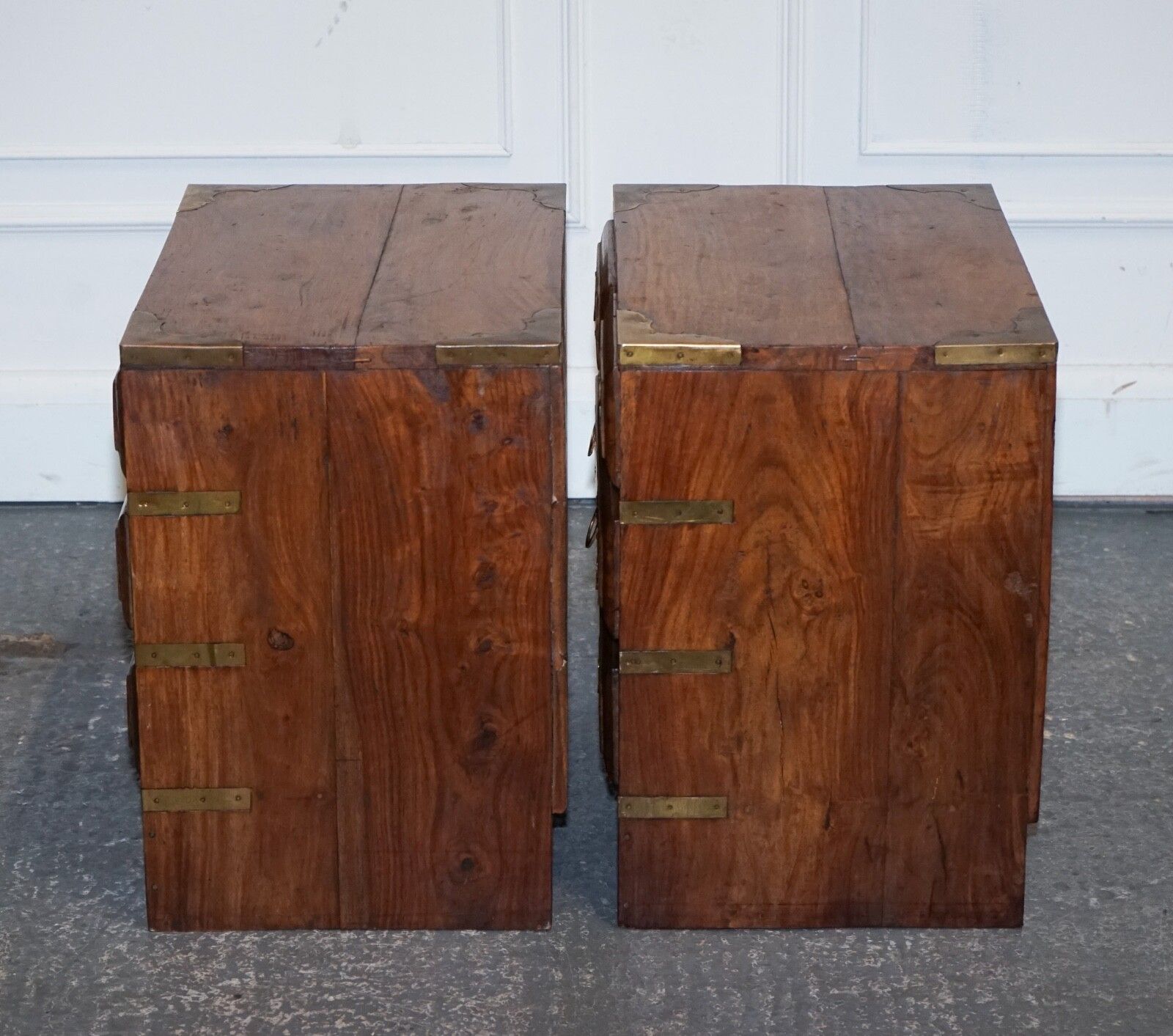 photo vintage Pair Vintage Military Campaign Bedside Tables Nightstands
