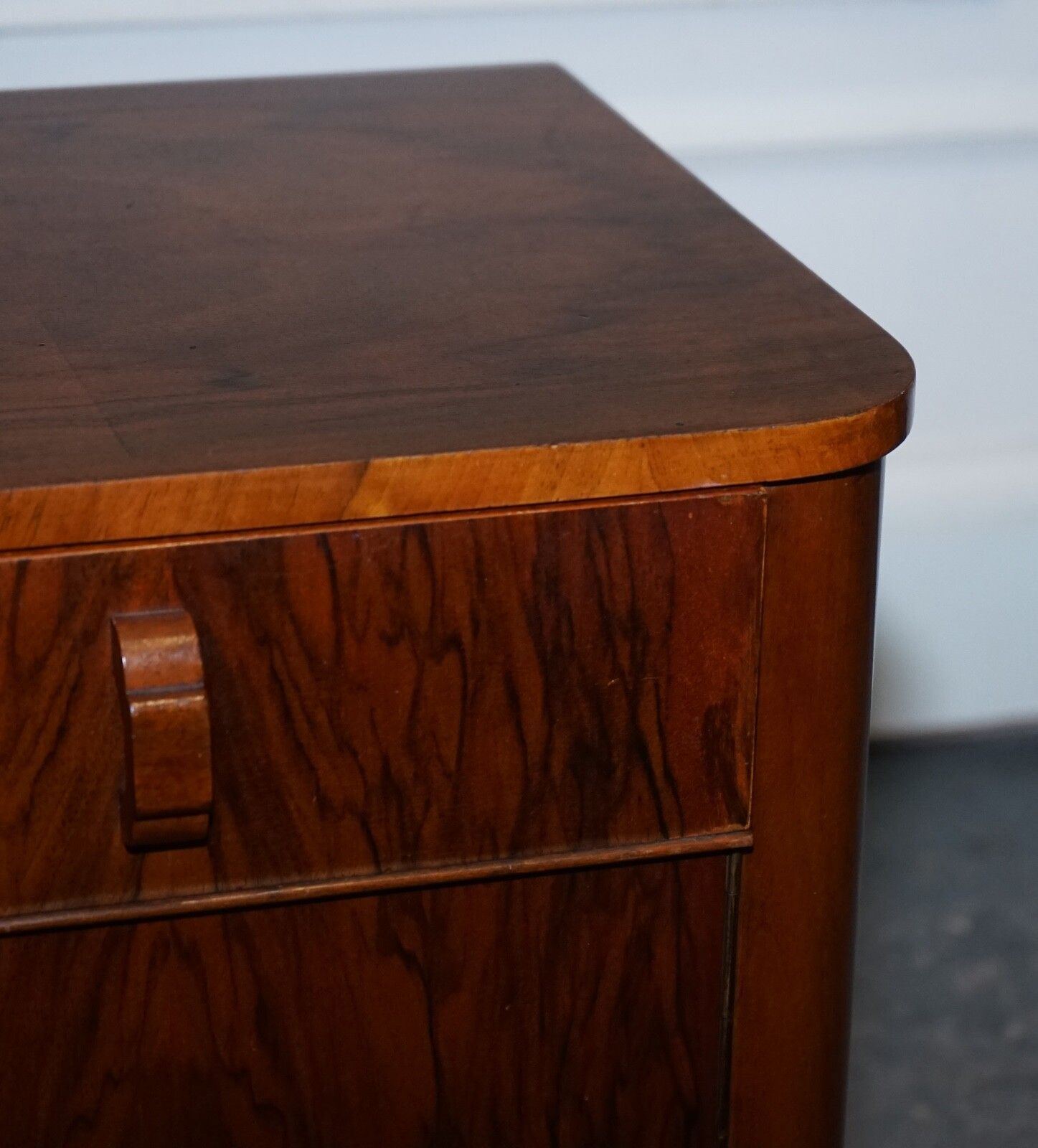 Pair Of 1930's Art Deco Burr Walnut Bedside Tables Nightstands Drawer & Cupboard photo vintage