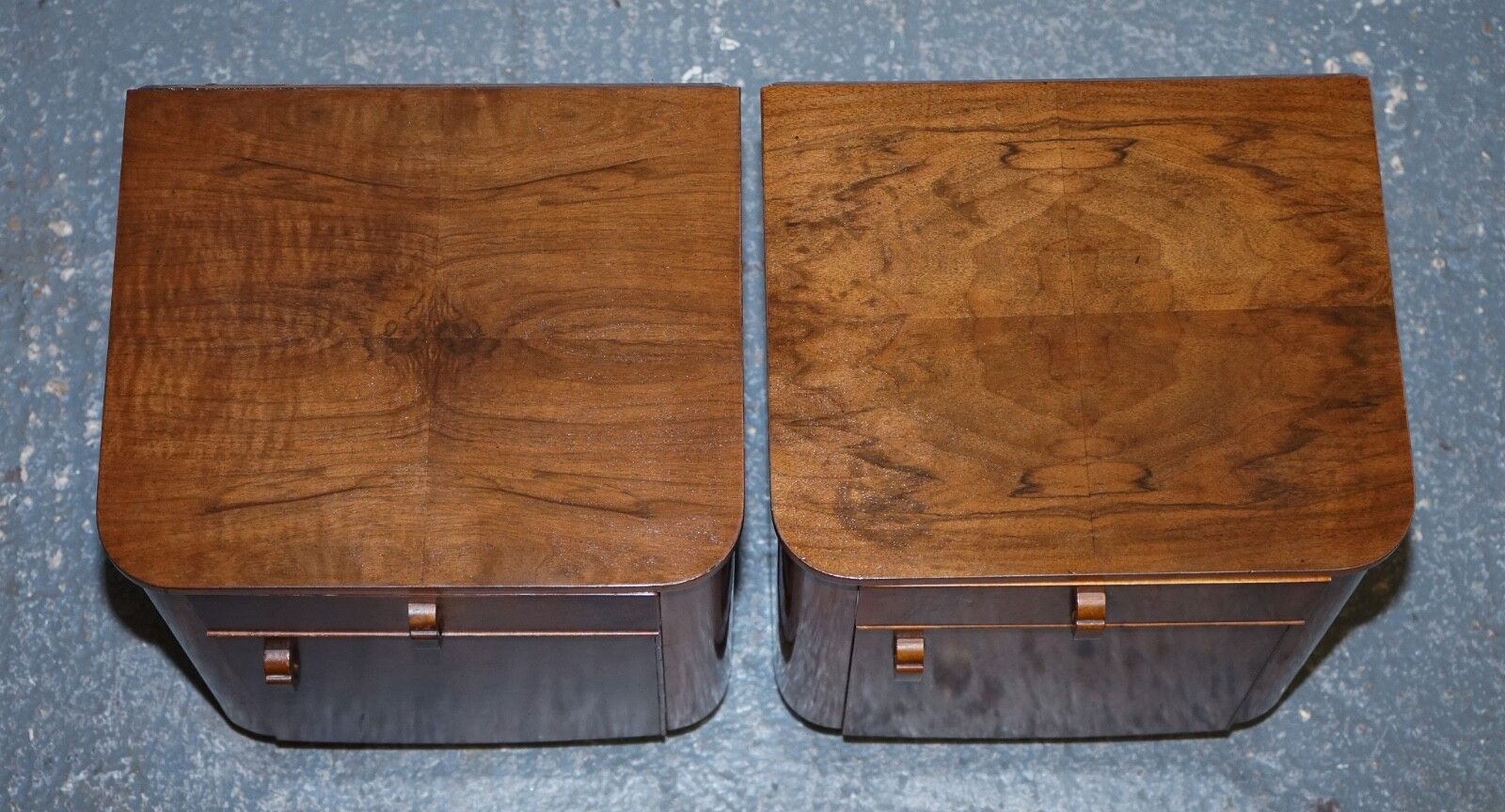 Furniture Pair Of 1930's Art Deco Burr Walnut Bedside Tables Nightstands Drawer & Cupboard photo