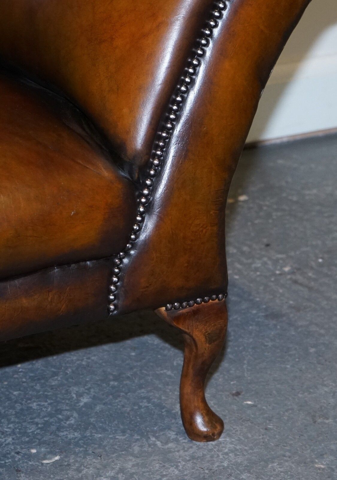 Furniture Antique Restored Victorian Brown Leather Hand Dyed Chaise Lounge Settee photo