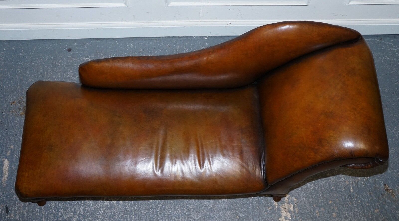 3750.0 Antique Restored Victorian Brown Leather Hand Dyed Chaise Lounge Settee photo