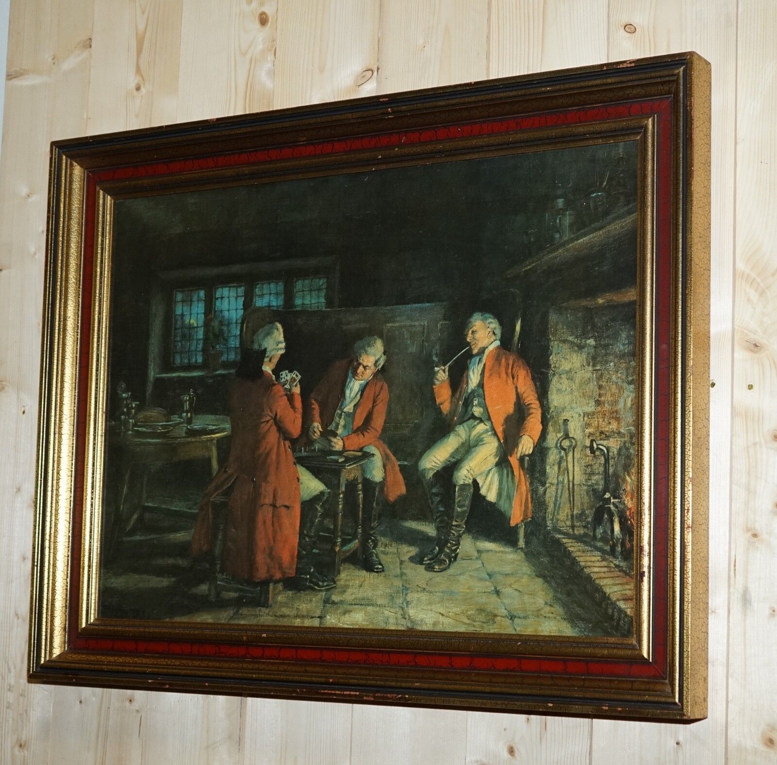 Oil Painting In Manner Of F.M.  Bennett Great Content' Red And Gold Frame photo Art