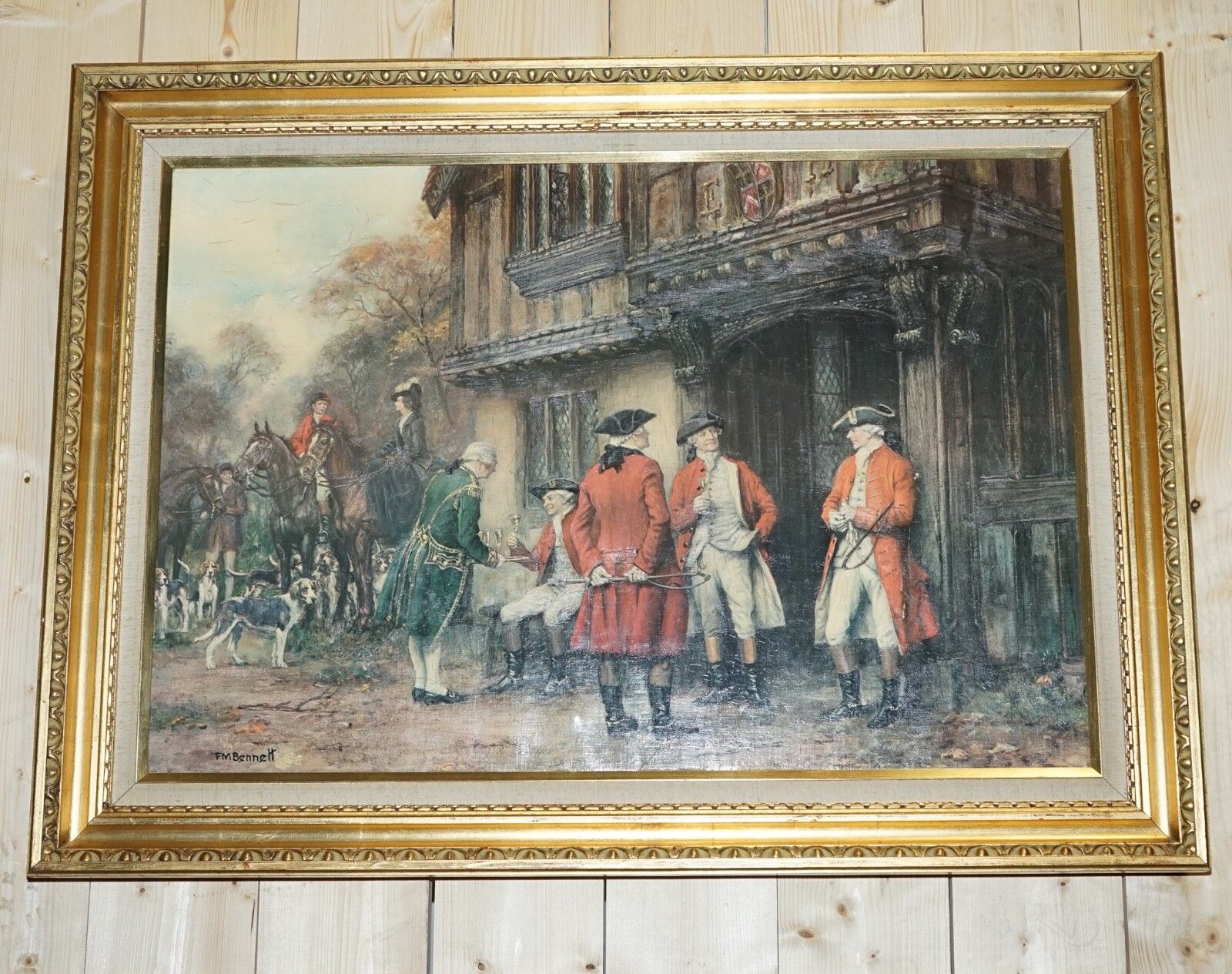 Oil Painting In Manner Of F.M.  Bennett Meet At The Lodge' Gilt Style Frame photo furniture
