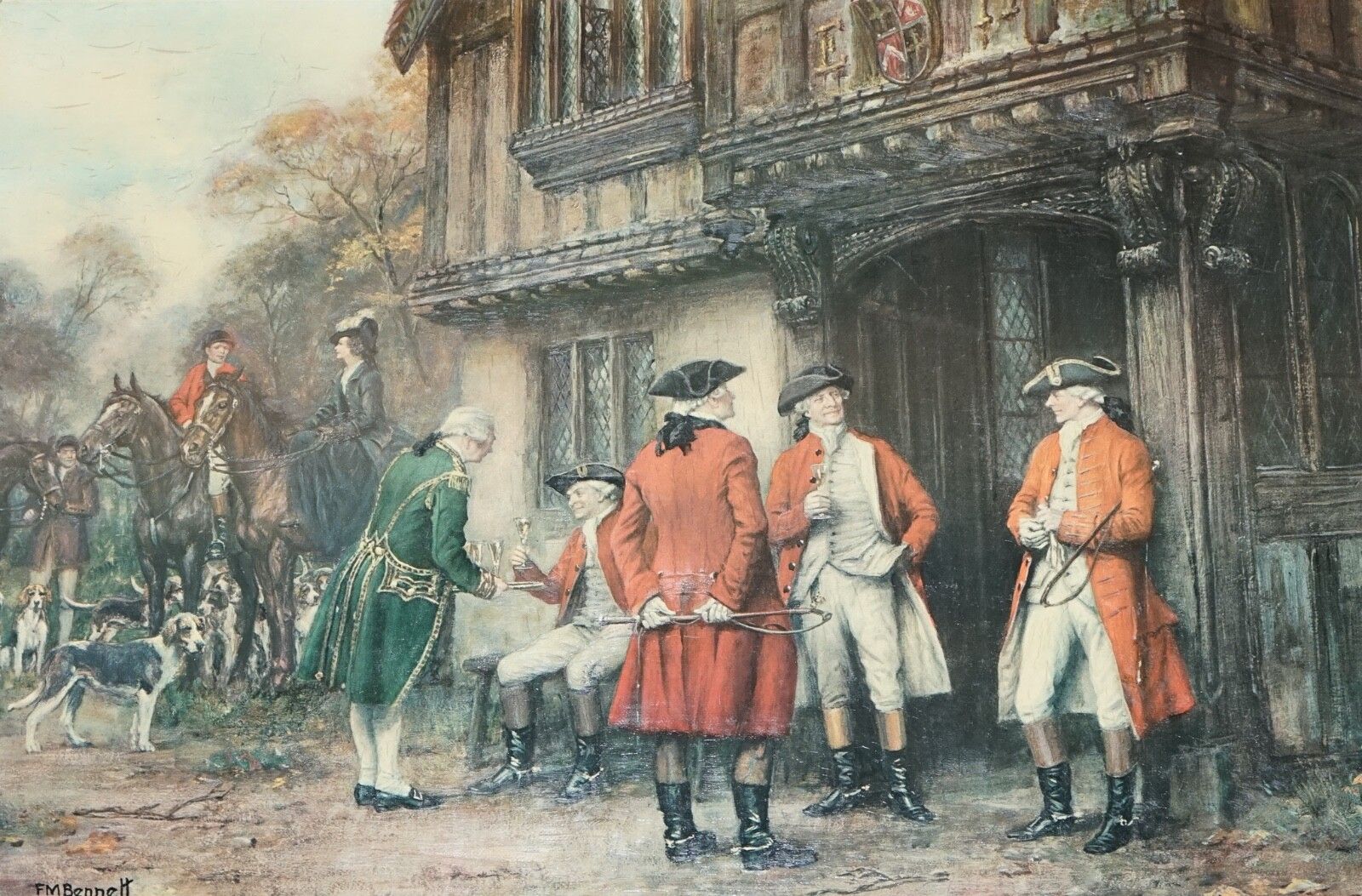 photo furniture Oil Painting In Manner Of F.M.  Bennett Meet At The Lodge' Gilt Style Frame