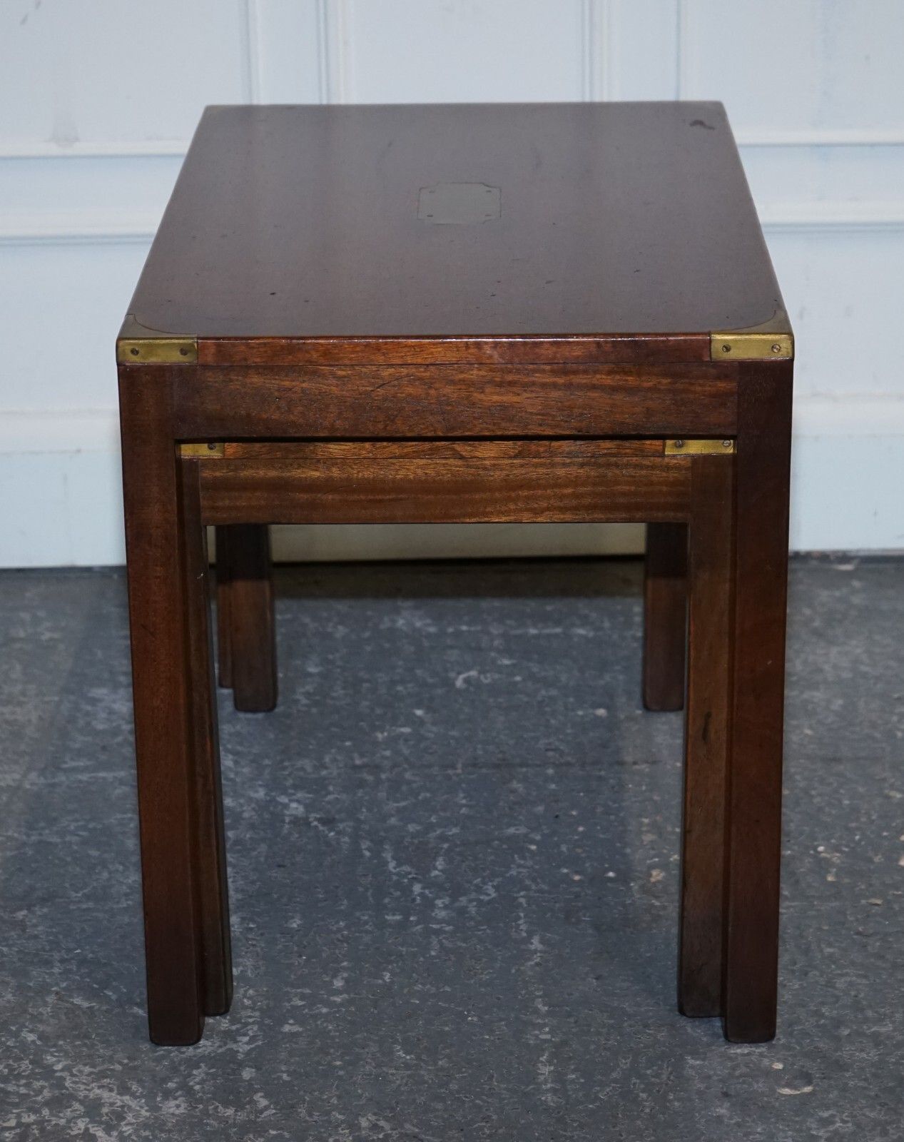 Vintage London Harrods Kennedy Military Campaign Nest Of Two Tables Brass Detail photo vinterior