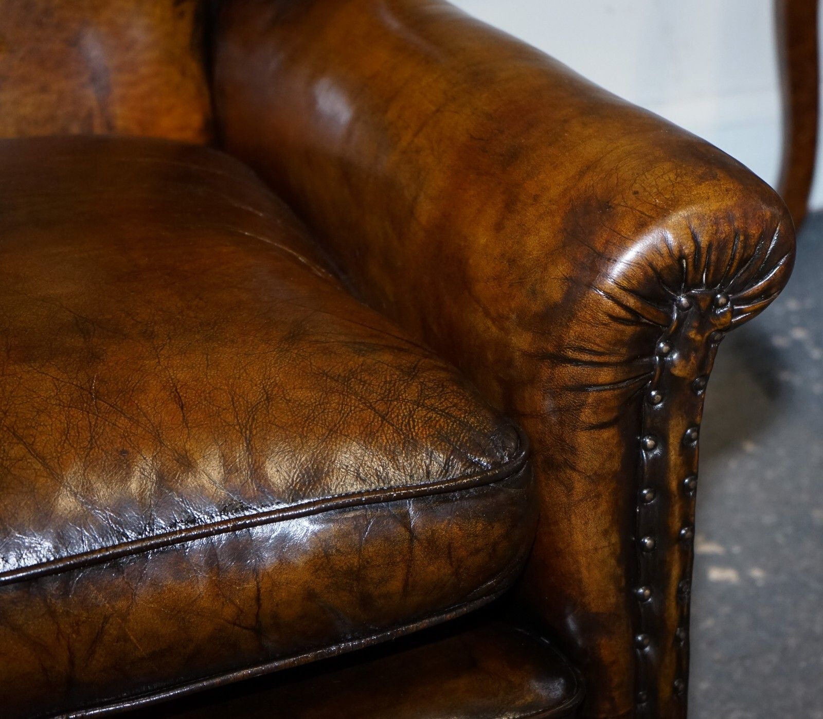 Stunning Early Victorian Hand Dyed Brown Leather Reading Lounge Armchair photo buy