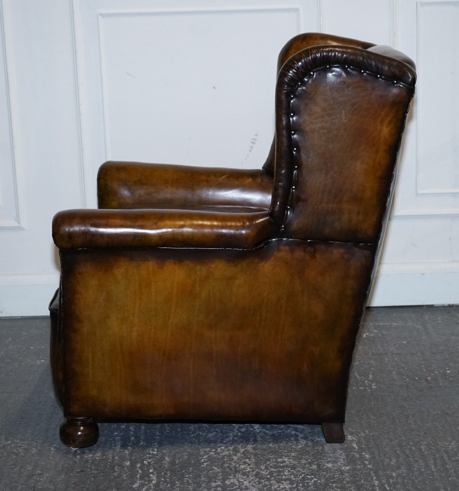 2950.0 Stunning Early Victorian Hand Dyed Brown Leather Reading Lounge Armchair photo