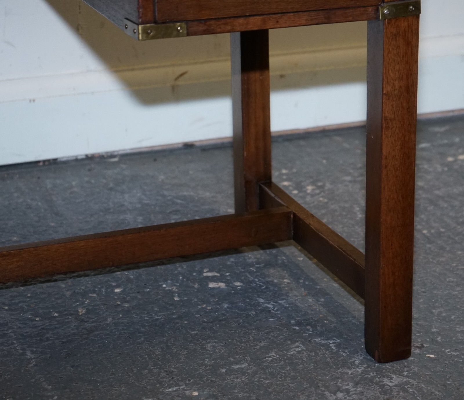 Vintage Harrods London Kennedy Military Campaign Leather Top Writing Table Desk photo vintage