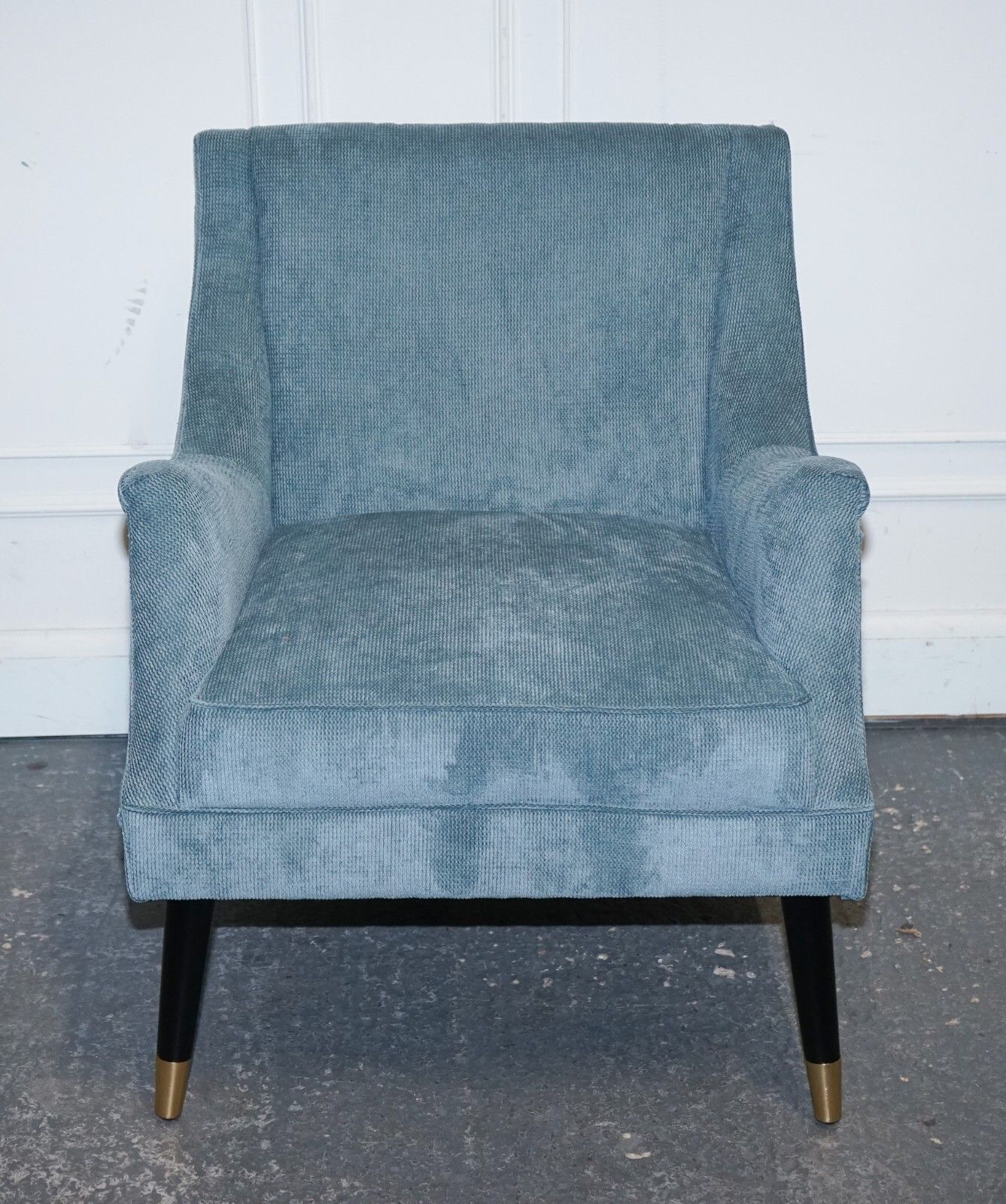 Elegant Pale Blue Velver Side Chair Armchair With Black And Gold Legs photo for sale