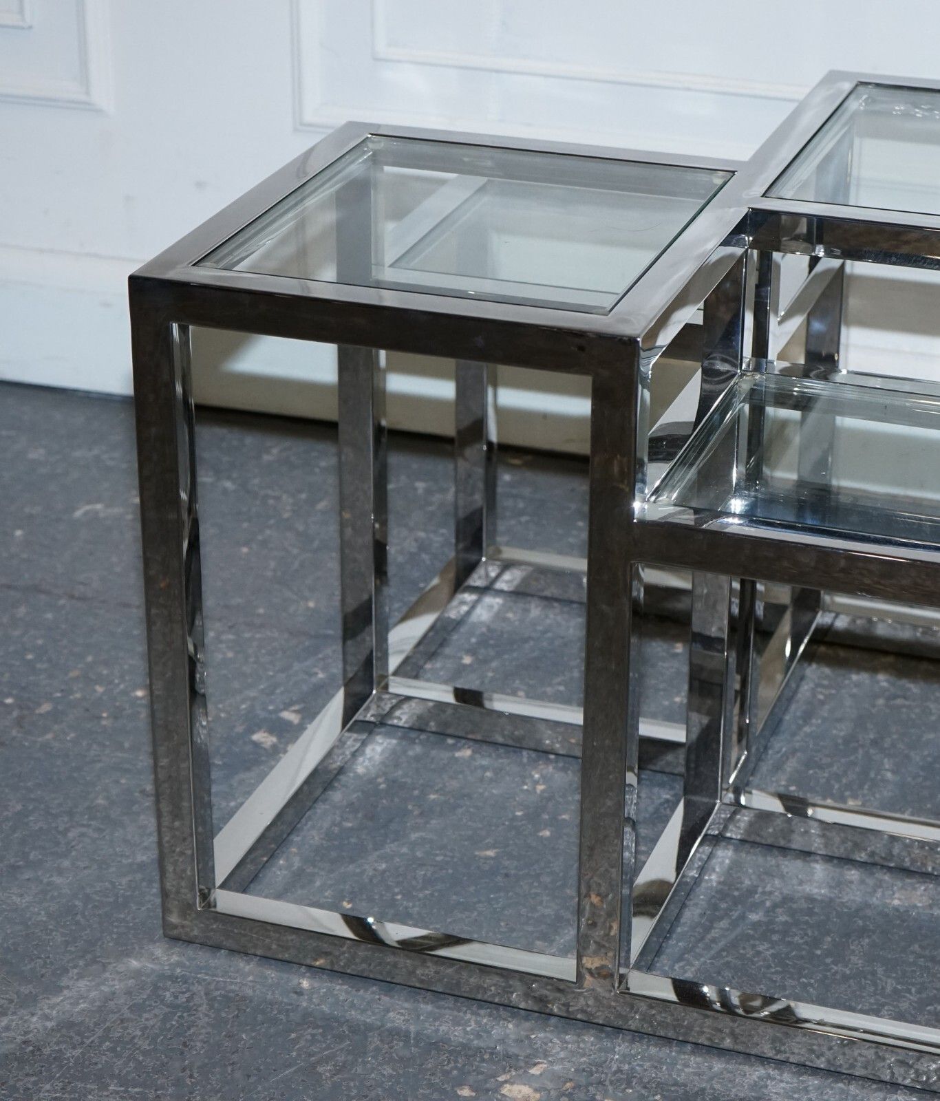 Pair Of Casa Padrino Art Deco Style Glass Polished Stainless Steel Side Tables photo Furniture