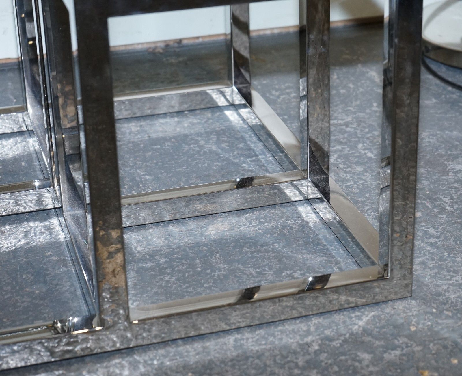 Pair Of Casa Padrino Art Deco Style Glass Polished Stainless Steel Side Tables photo 1500.0