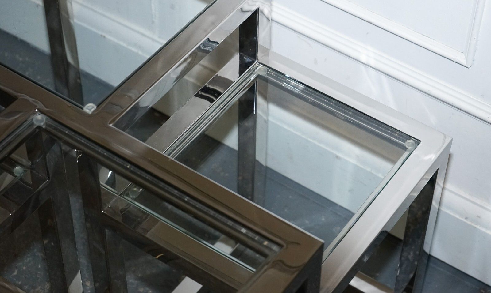Furniture Pair Of Casa Padrino Art Deco Style Glass Polished Stainless Steel Side Tables photo
