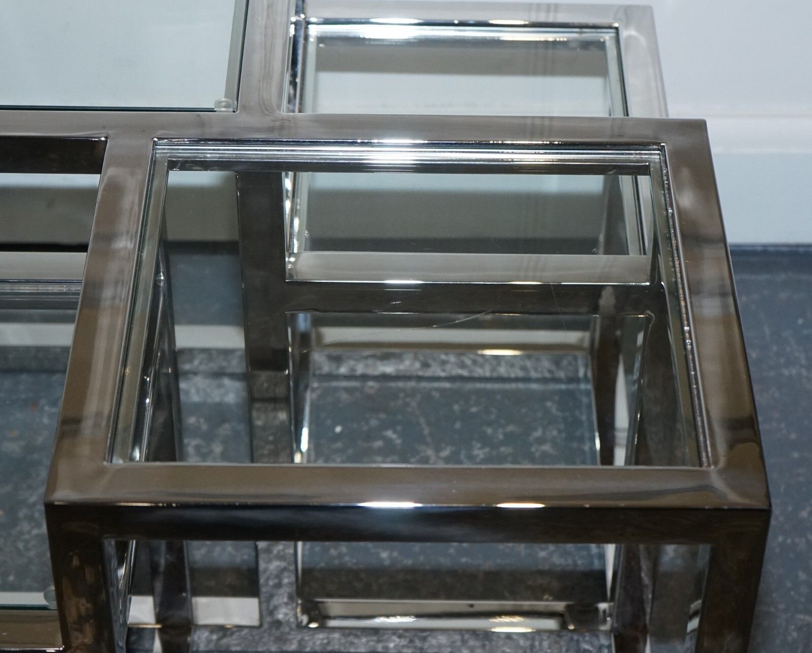 photo vinterior Pair Of Casa Padrino Art Deco Style Glass Polished Stainless Steel Side Tables