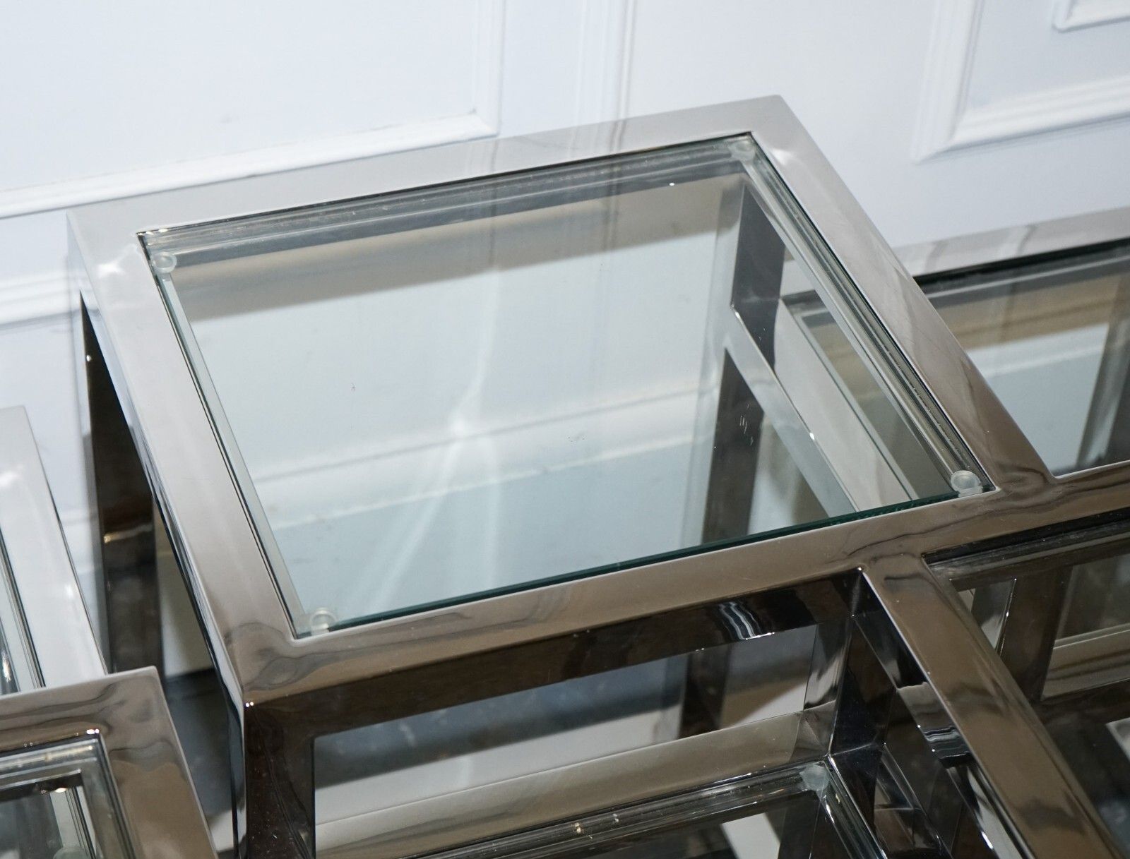 photo buy Pair Of Casa Padrino Art Deco Style Glass Polished Stainless Steel Side Tables