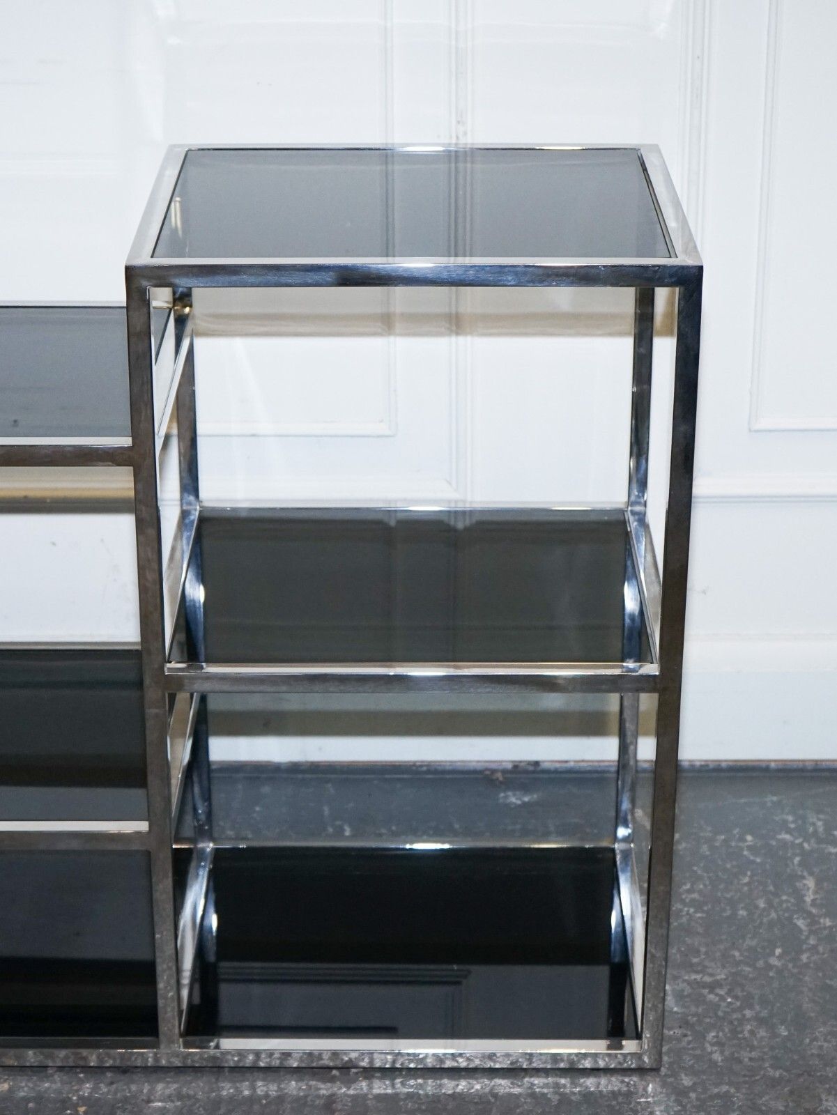 Showroom Casa Padrino Smoked Glass Polished Stainless Steel Console Table photo Furniture