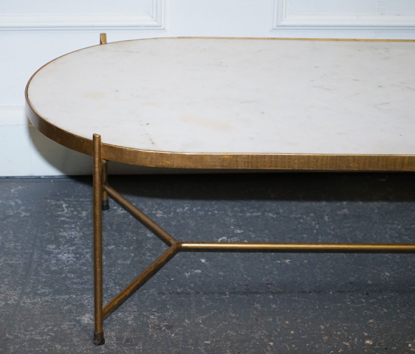 Contemporary Italian Two Tone Marble & Limestone Coffee Table On Metal Gold Legs photo 450.0